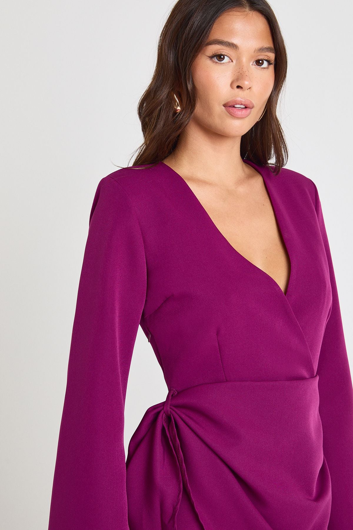 Tie Waist Collarless Draped Blazer Dress