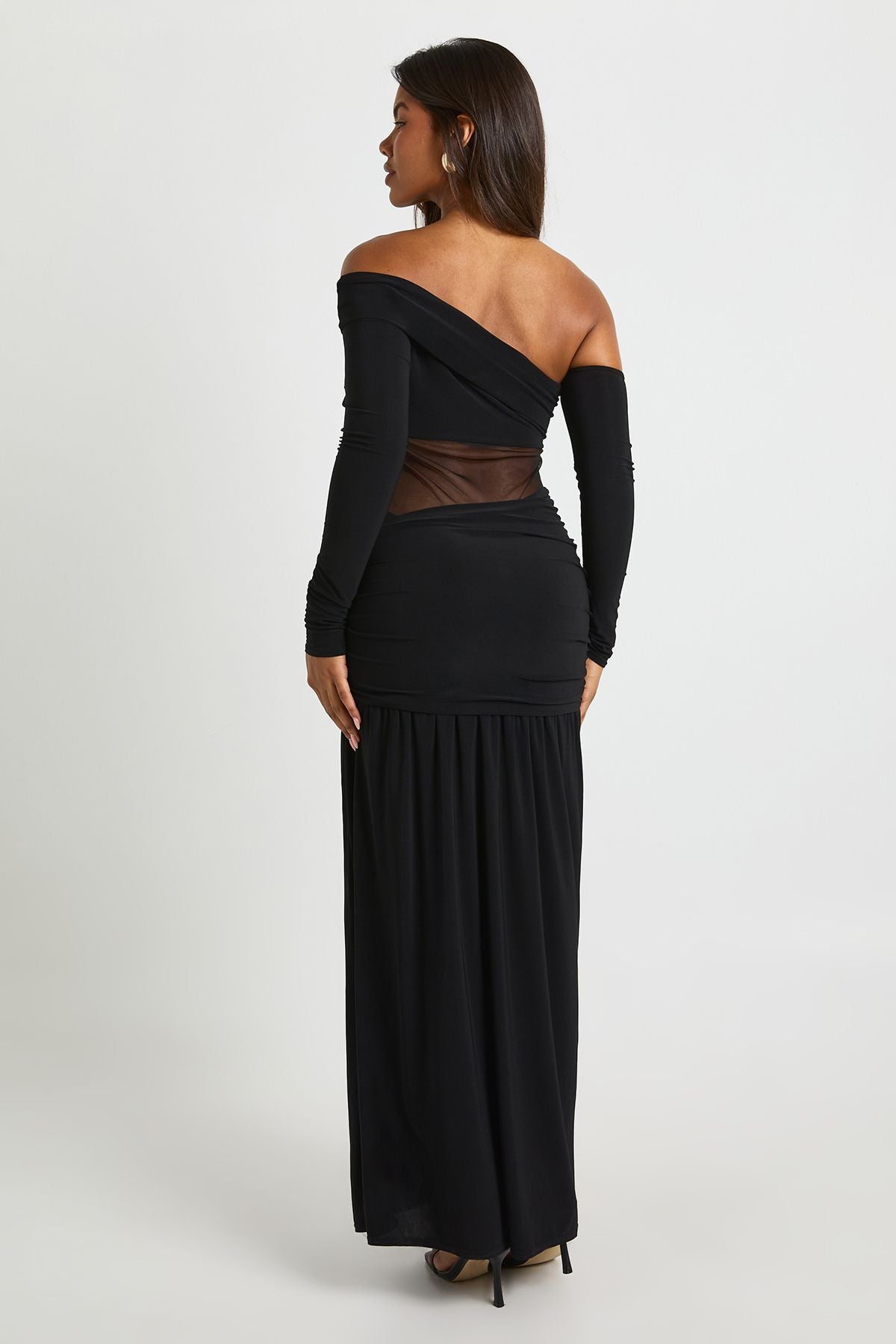 Asymmetric Mesh Cut Out Maxi Dress