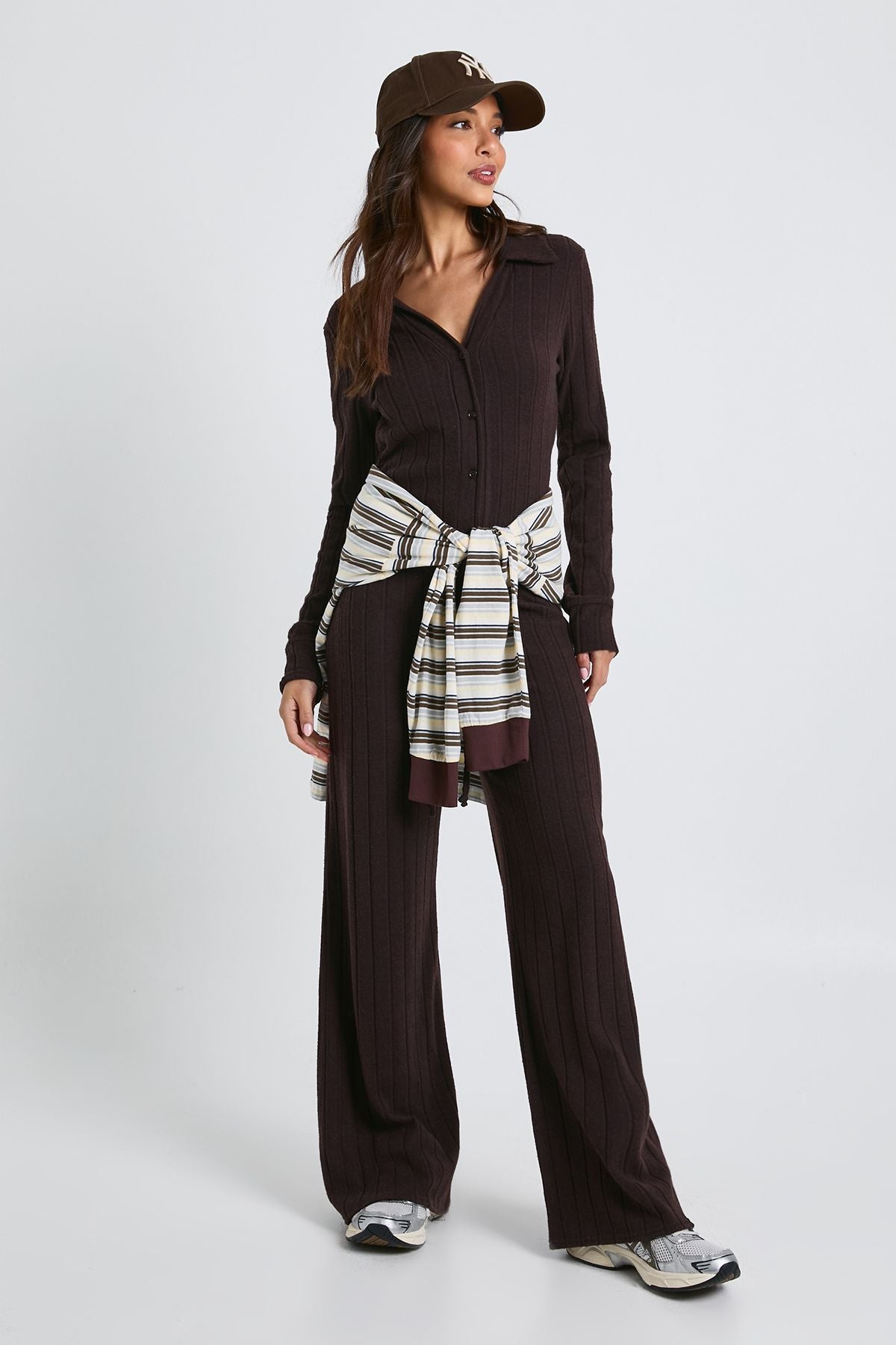 Brushed Rib Button Through Long Sleeve Shirt