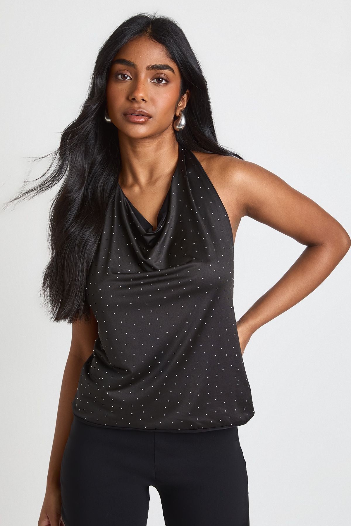 Hotfix Slinky Halterneck Cowl Top