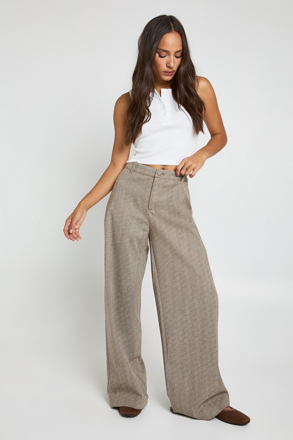 Herringbone Wide Leg Trouser