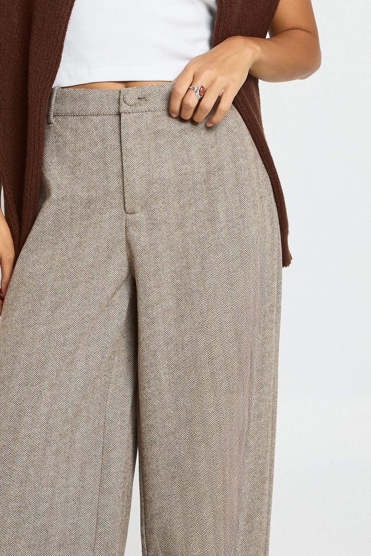 Herringbone Wide Leg Trouser