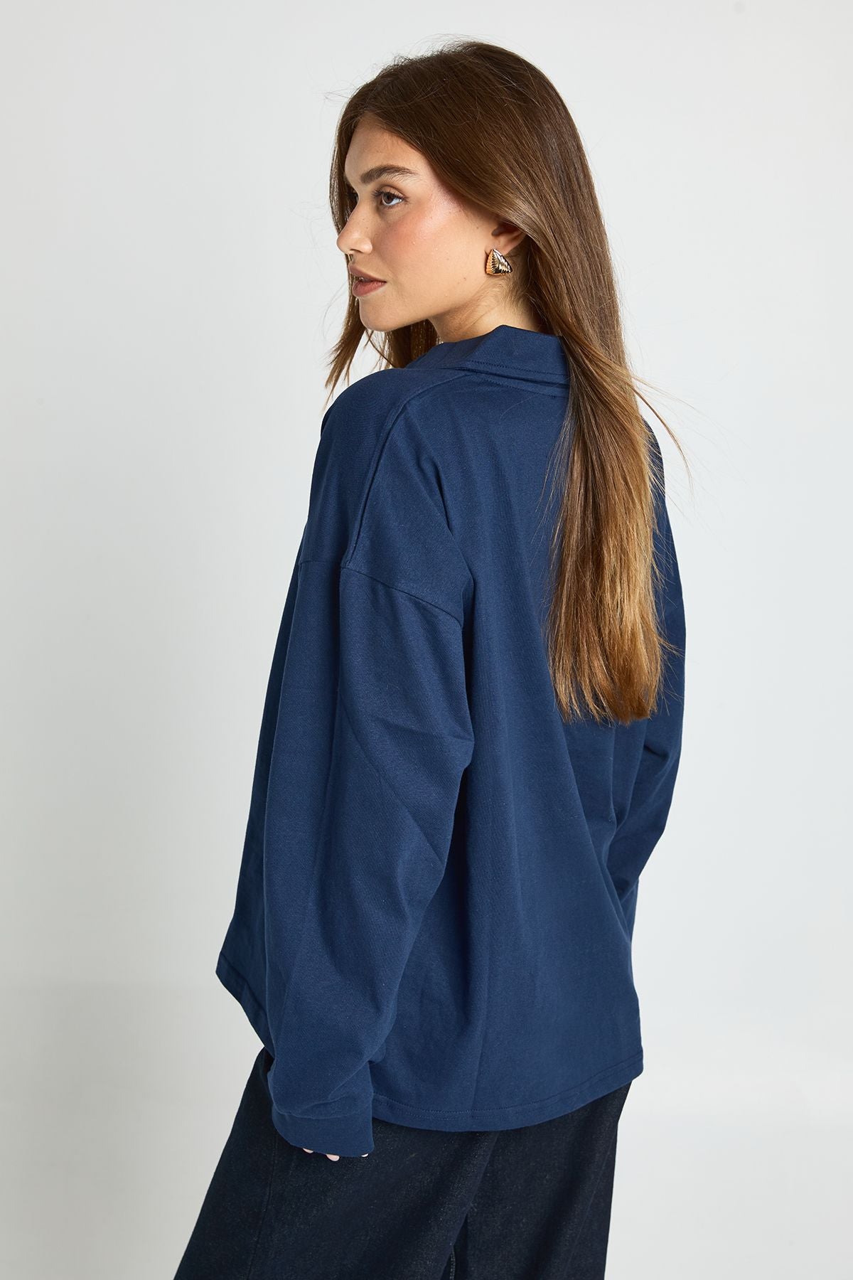 Heavy Cotton Button Detail Collared Rugby Top