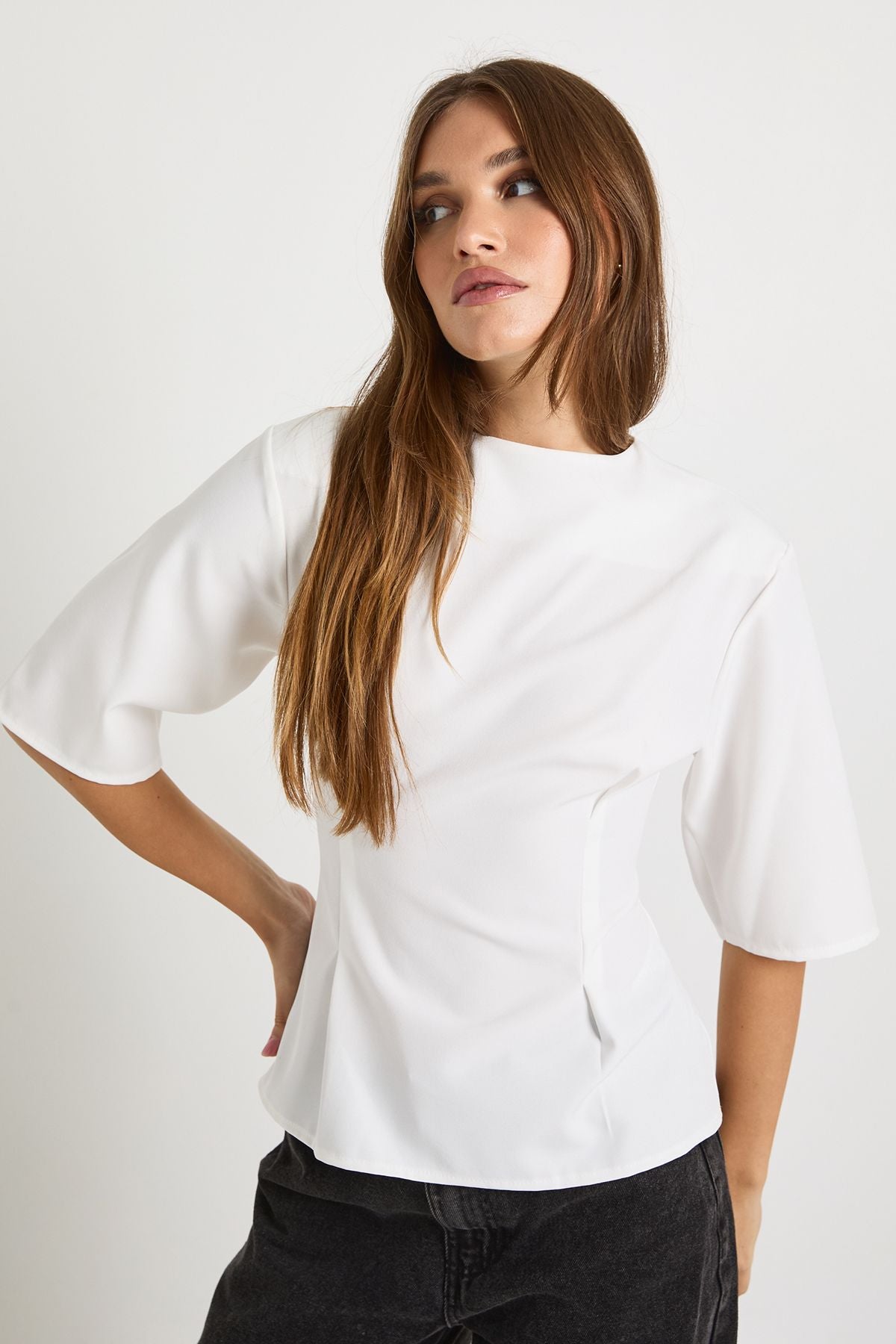 Woven Marl Cinch Waist Top
