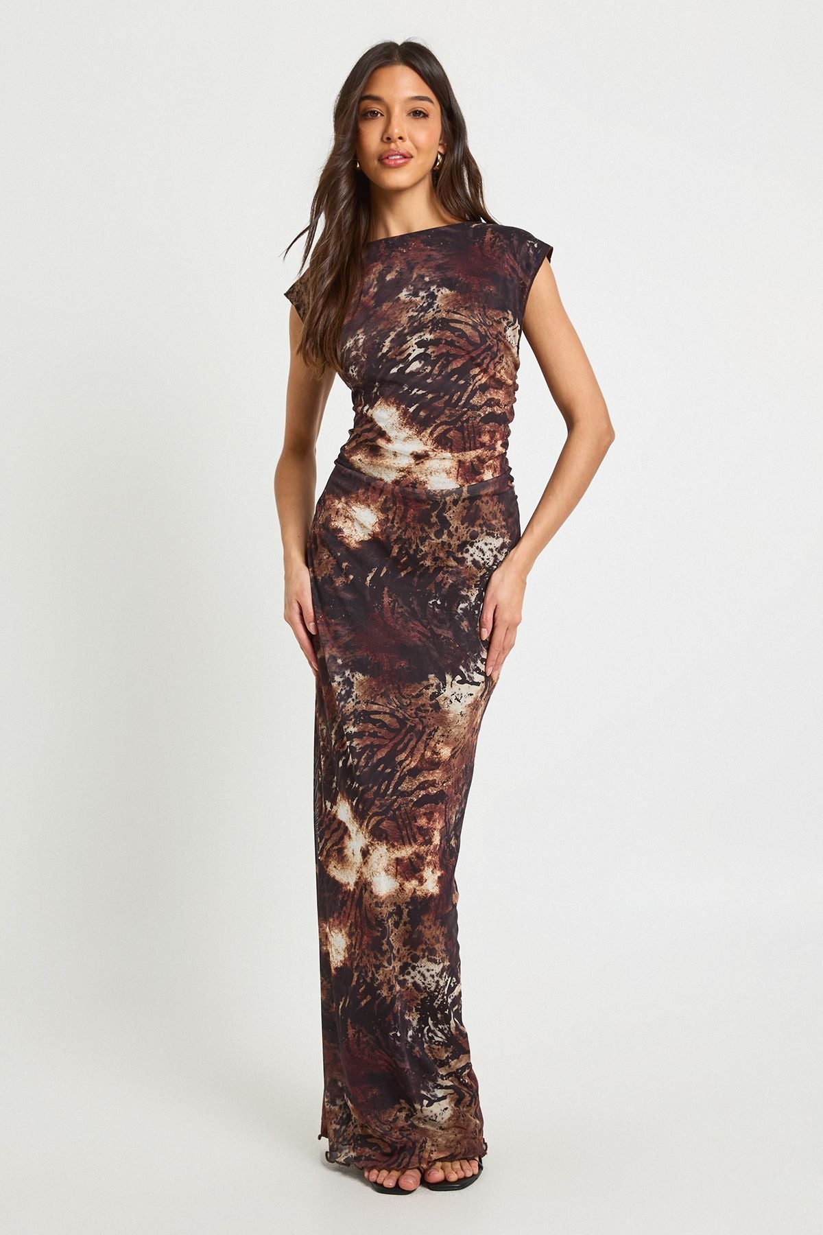 Animal Printed Mesh Maxi Dress