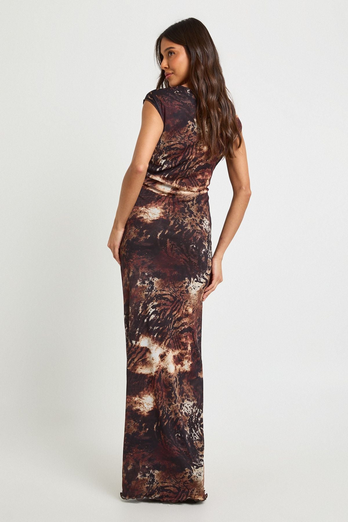 Animal Printed Mesh Maxi Dress