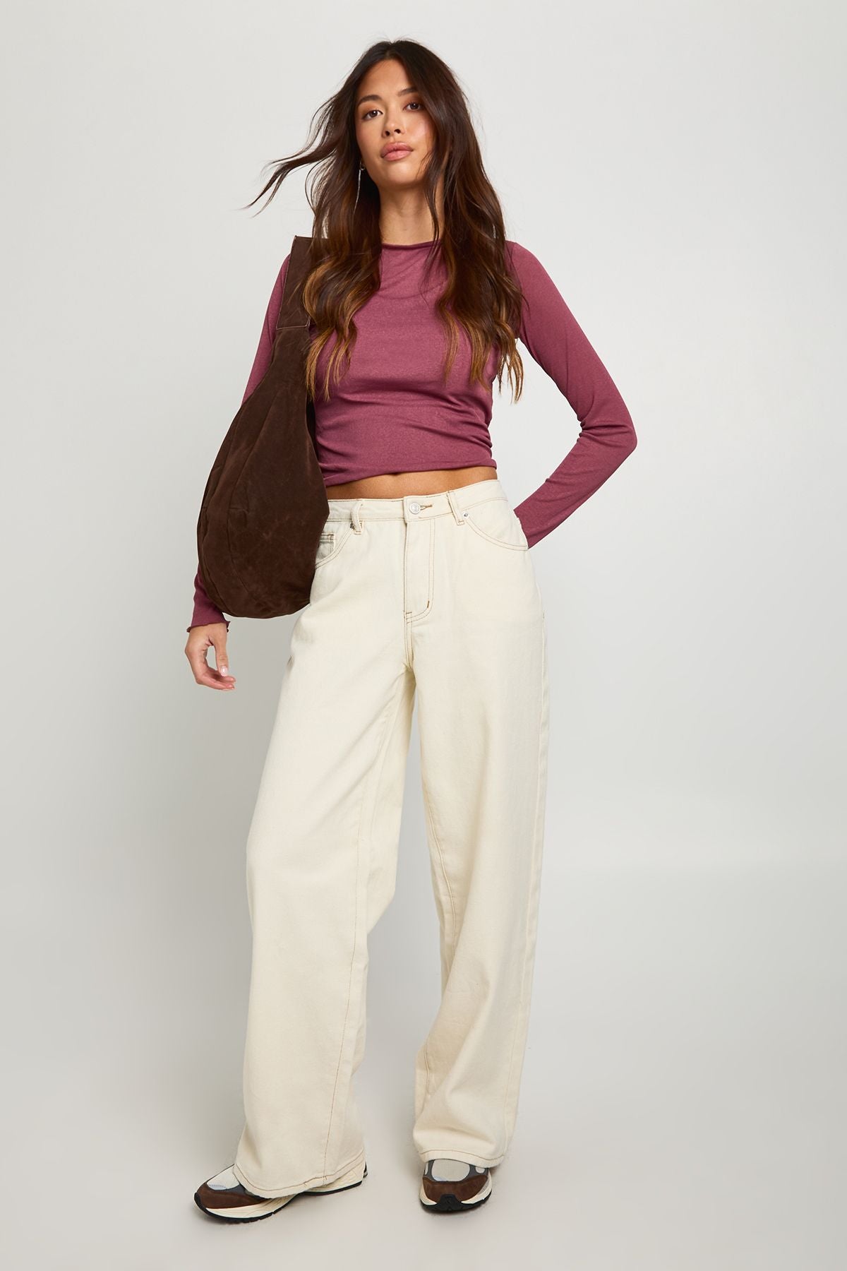 Textured Mesh Long Sleeve Top With Inner Vest Top