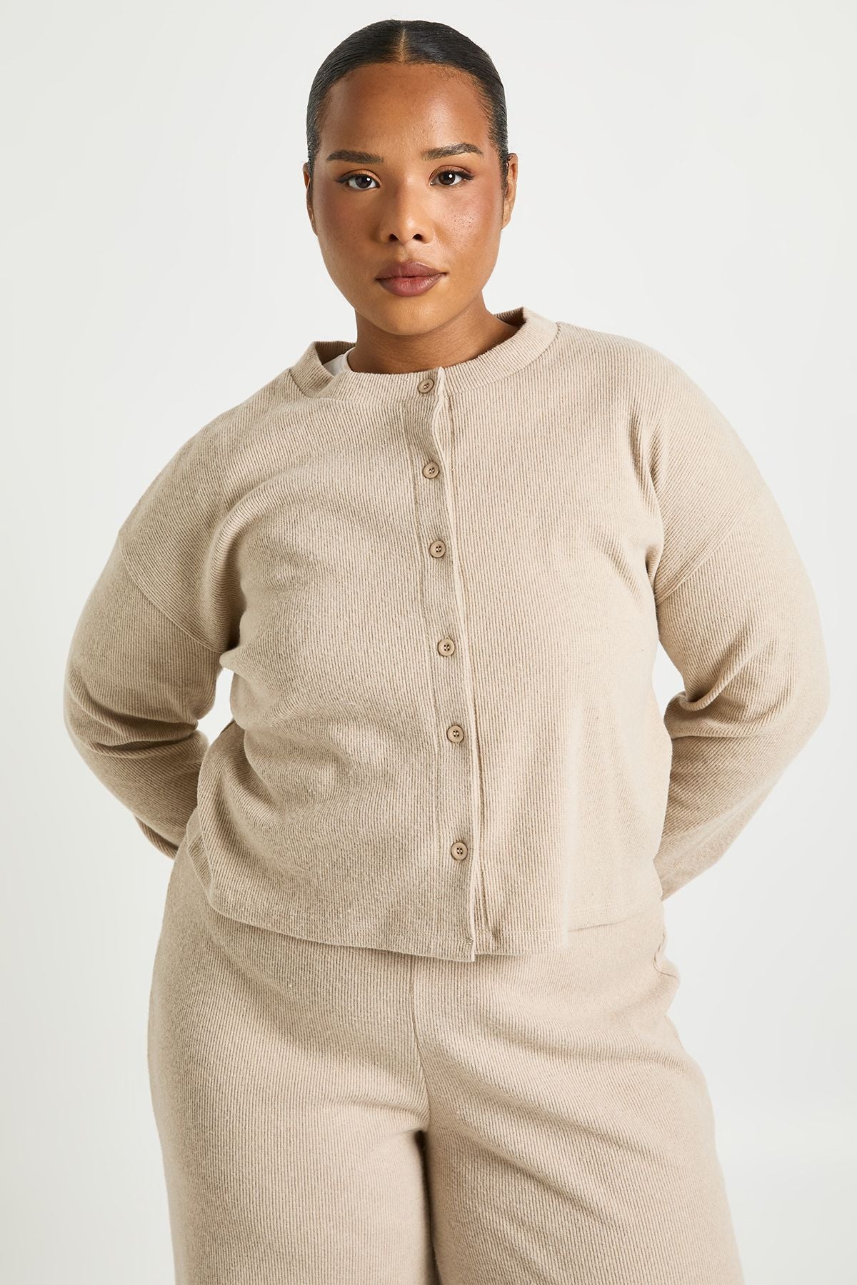 Plus Button Front Knitted Soft Rib Top