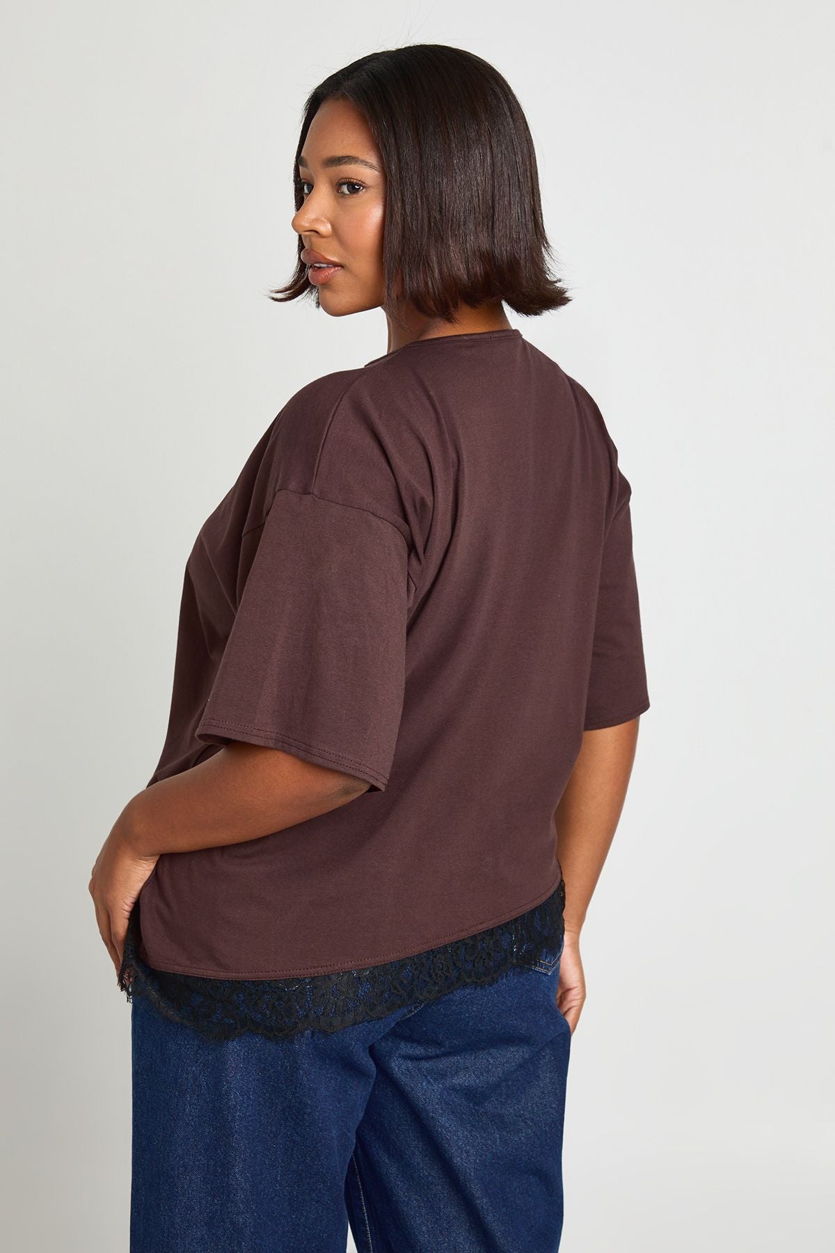 Plus Lace Asym Trim Oversized T-Shirt