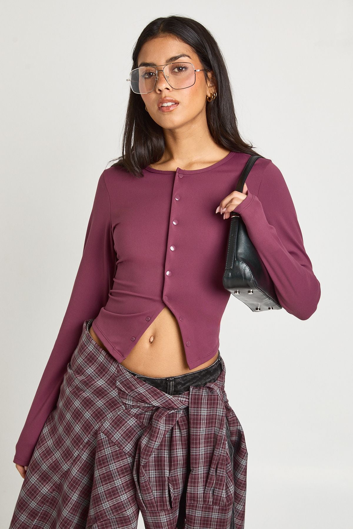 Peached Sculpt Popper Through Long Sleeve Top