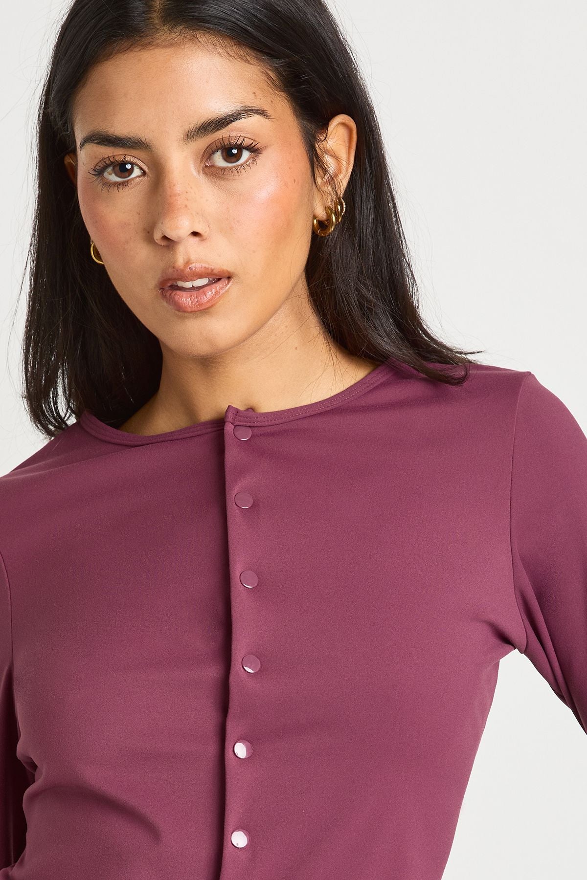 Peached Sculpt Popper Through Long Sleeve Top