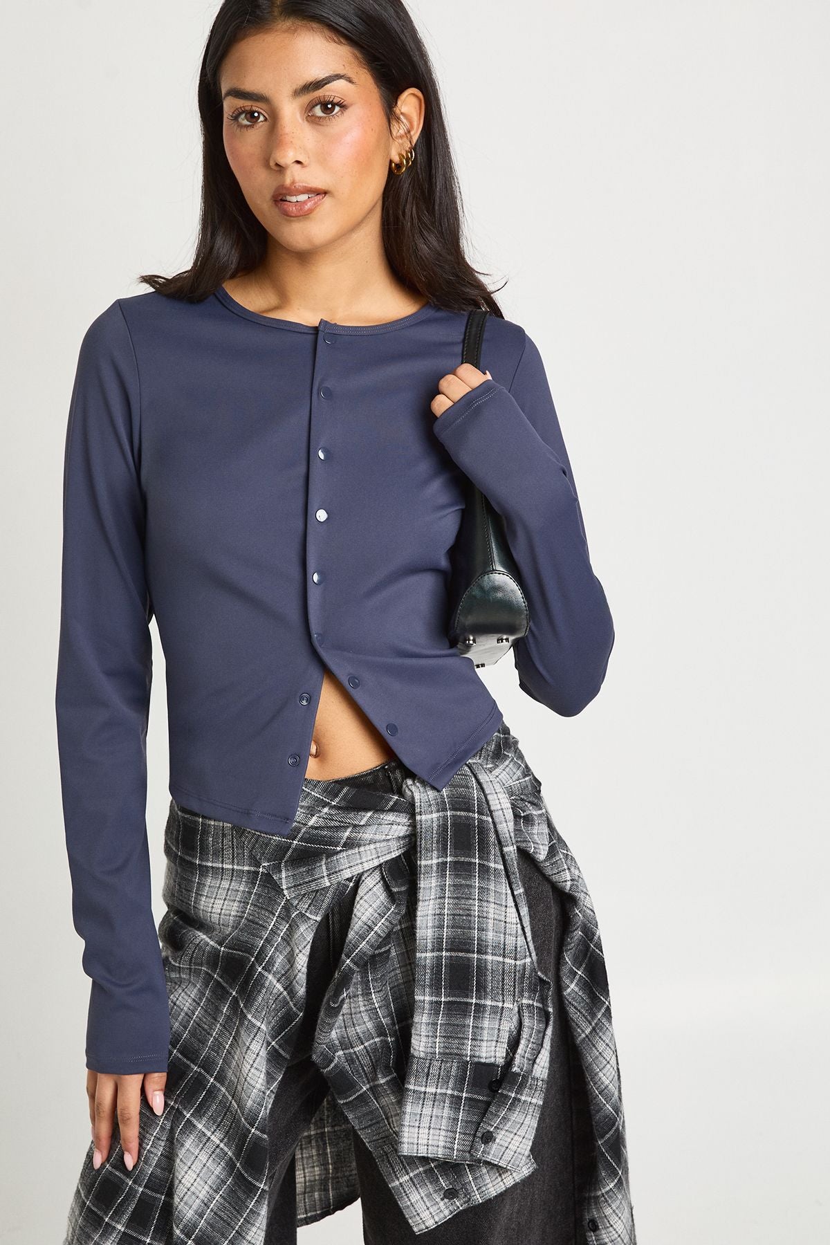 Peached Sculpt Popper Through Long Sleeve Top