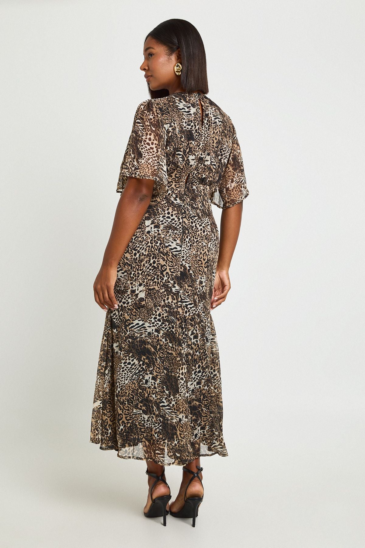 Plus Leopard Angel Sleeve Midaxi Dress