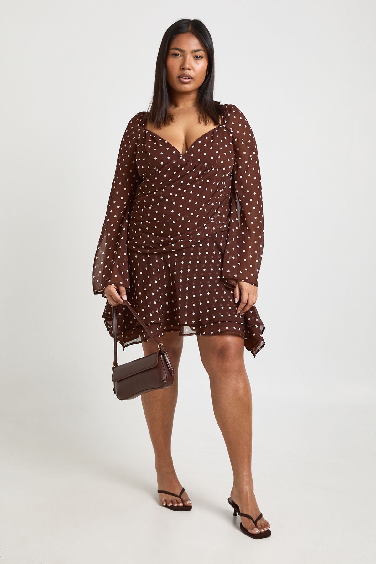 Plus Polka Dot Chiffon Godet Skater