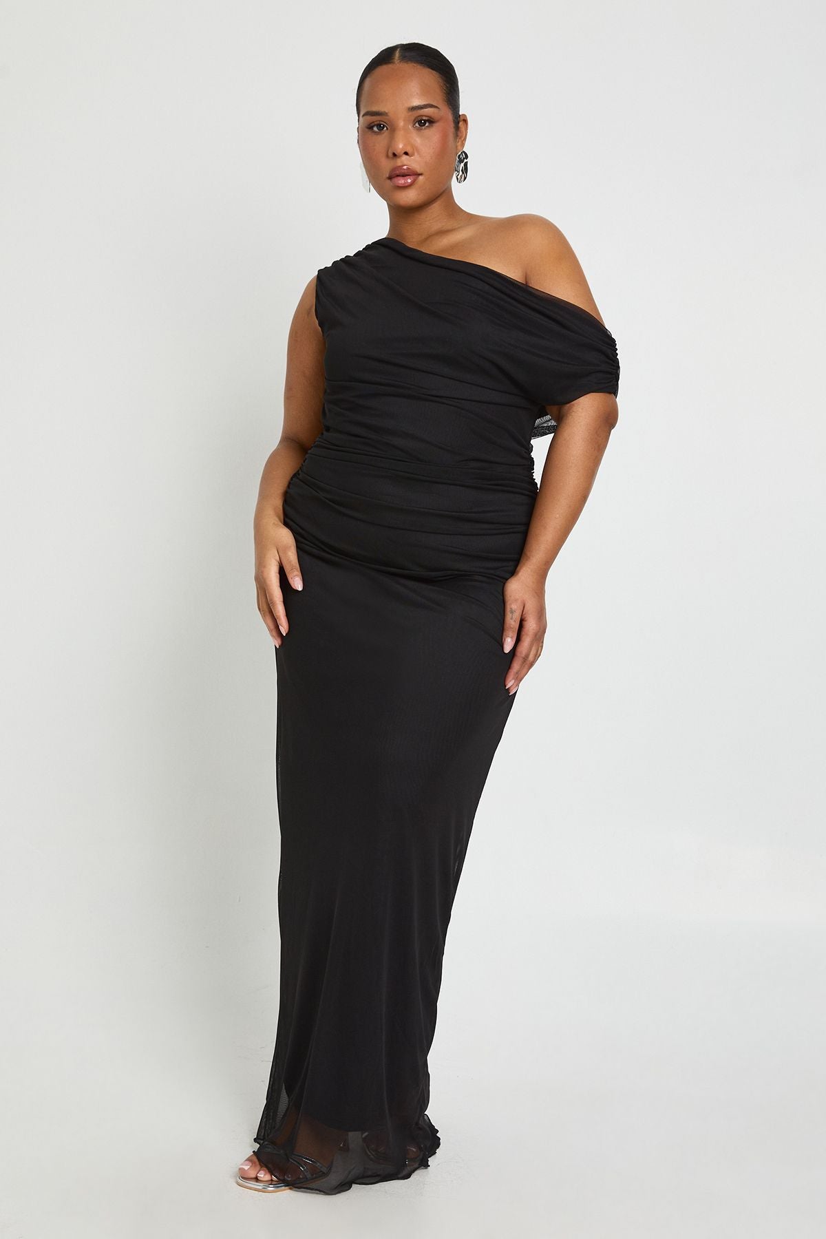 Plus Off The Shoulder Mesh Maxi Dress