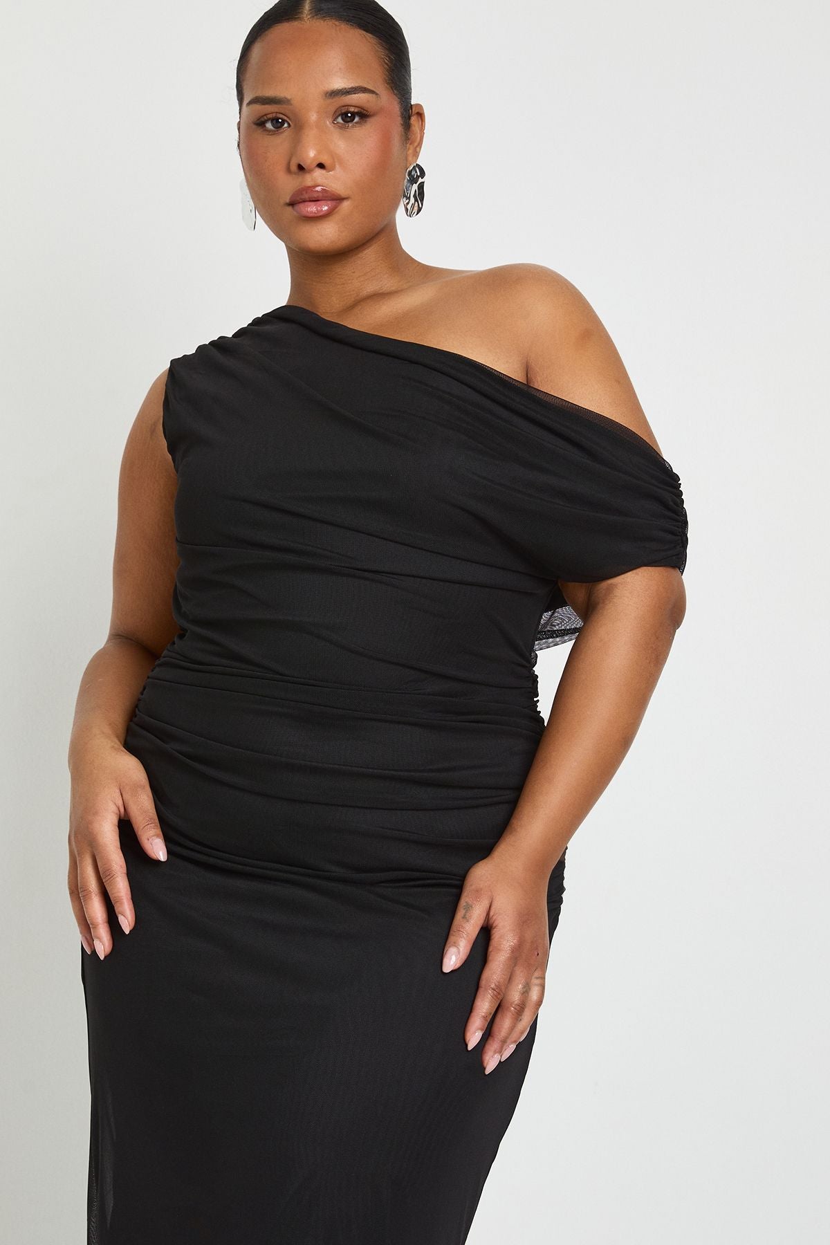 Plus Off The Shoulder Mesh Maxi Dress
