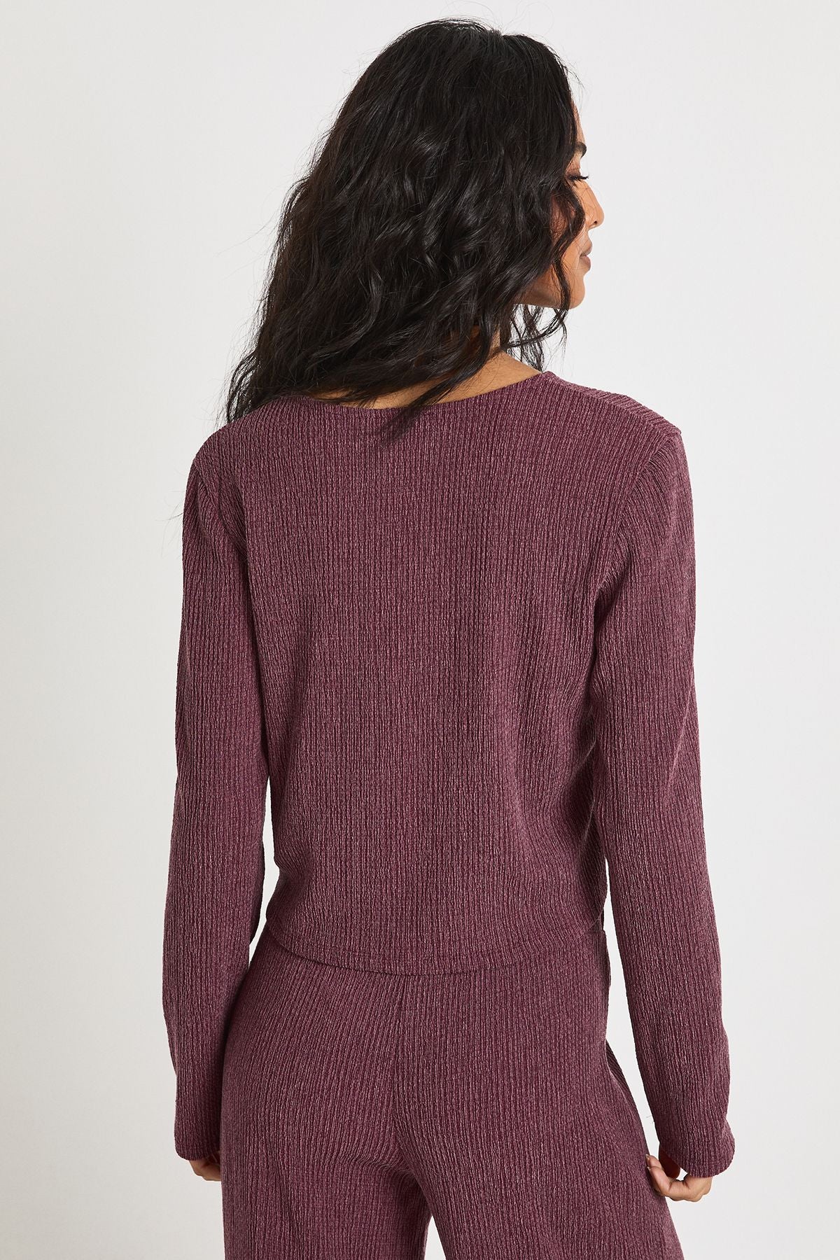 Textured Button Through Long Sleeve Top