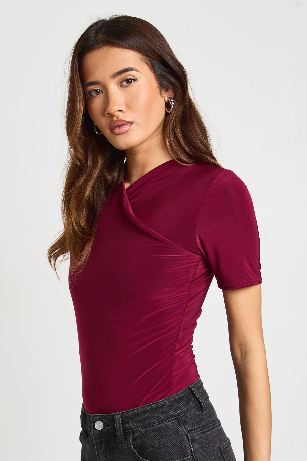 Wrap Front Matte Slinky Bodysuit