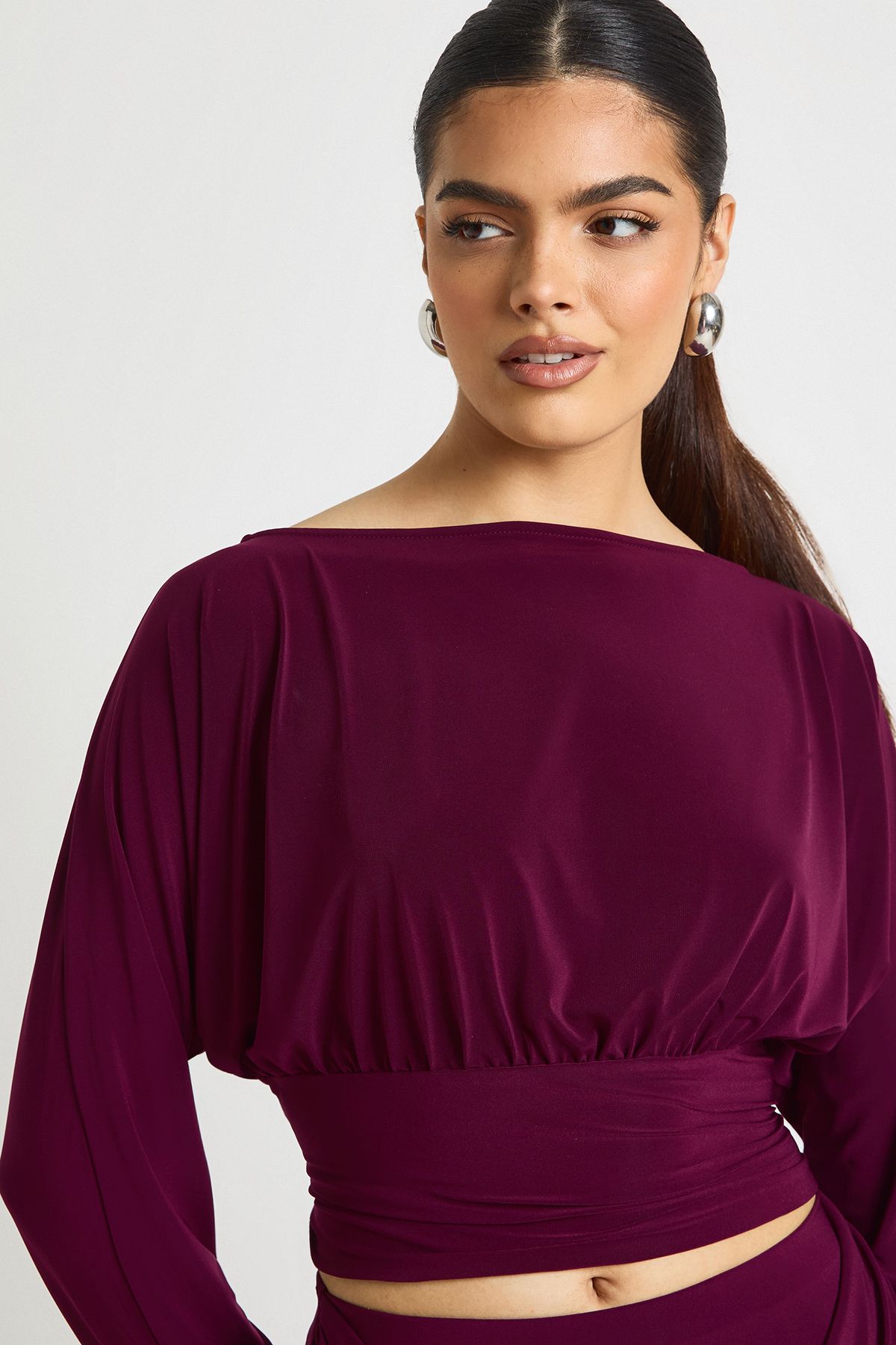 Slinky Cinched Wiast Ruched Sleeve Top