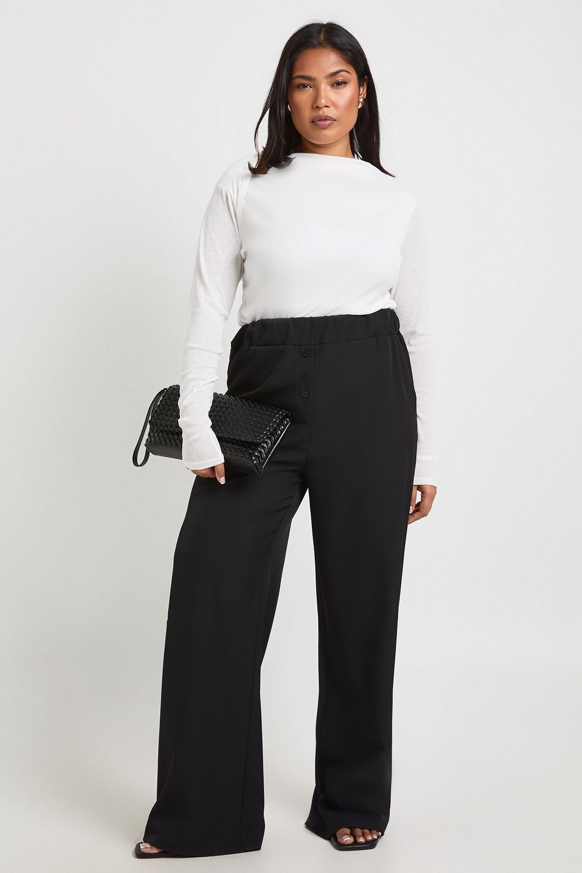 Plus Woven Pocket Button Down Elasticated Waist Trouser