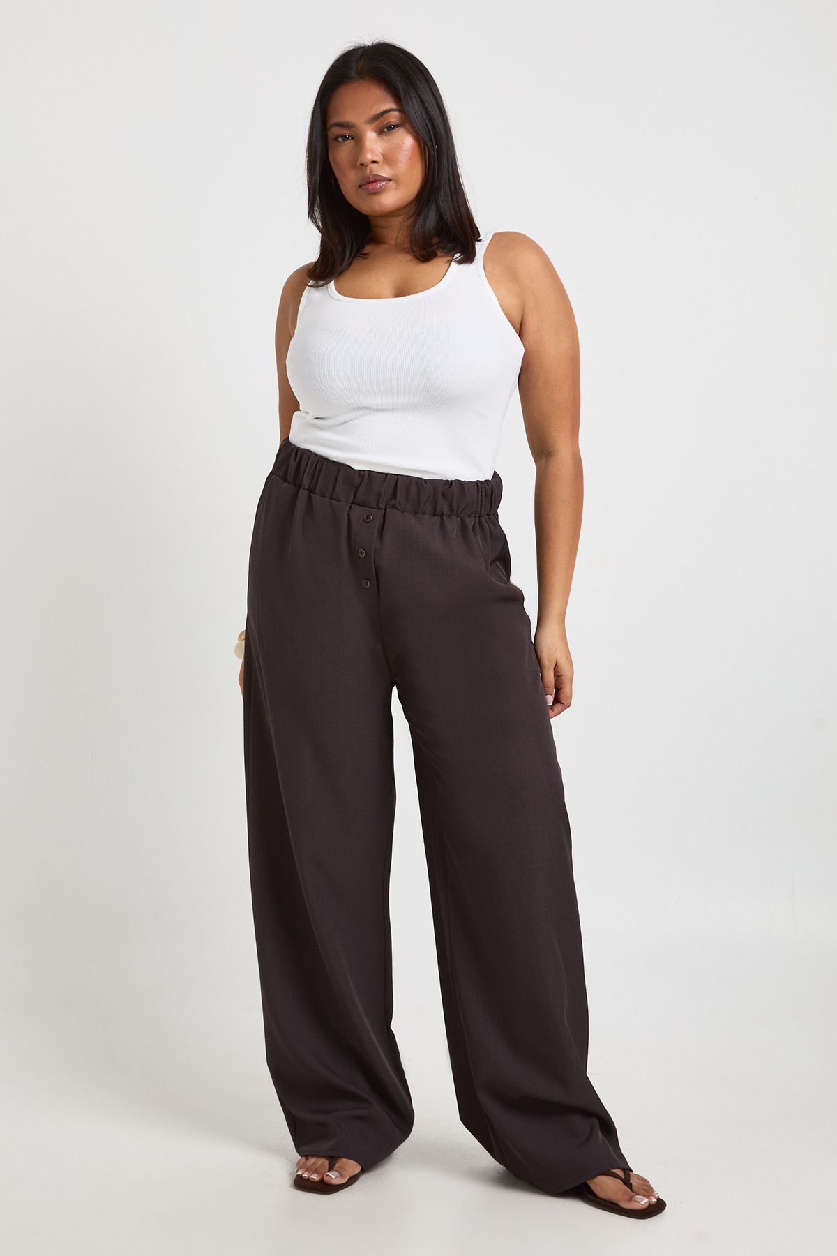 Plus Woven Pocket Button Down Elasticated Waist Trouser