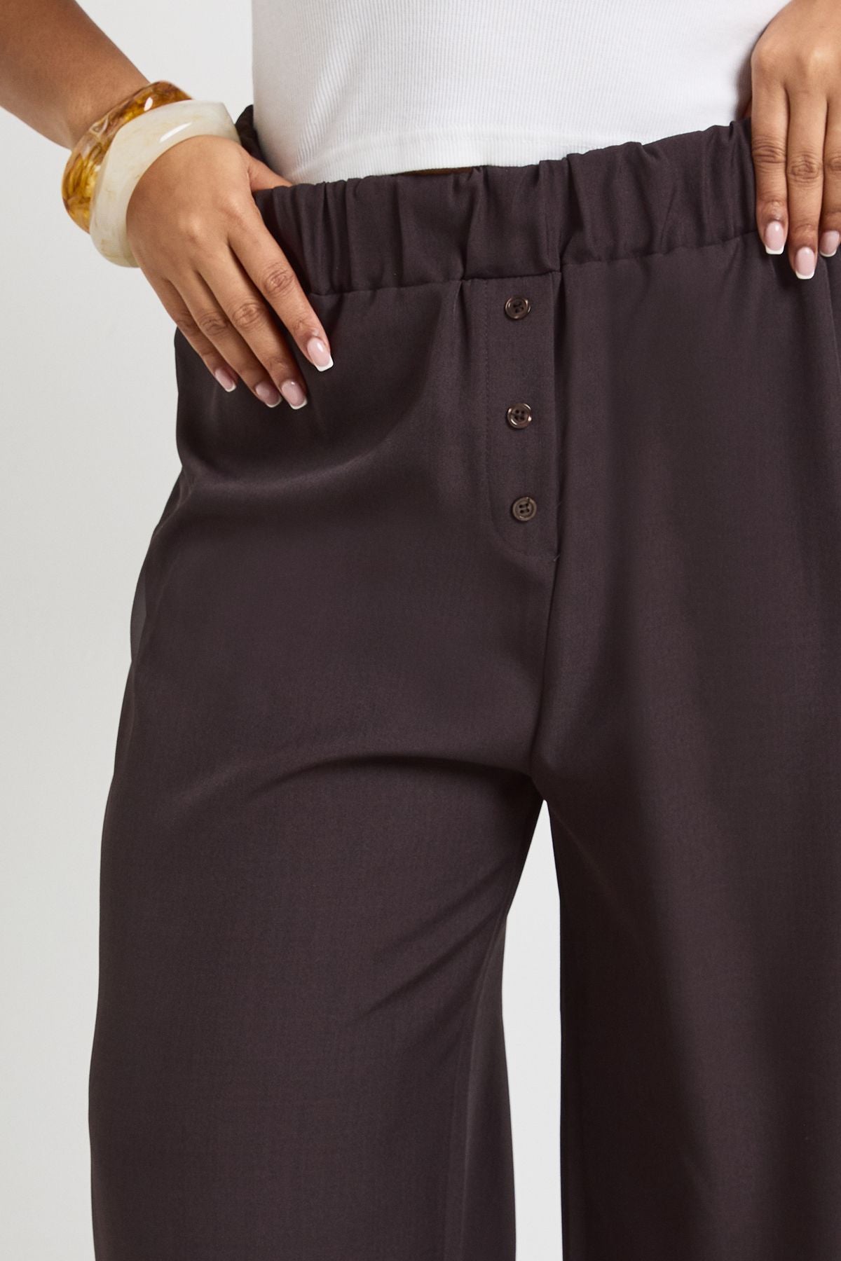 Plus Woven Pocket Button Down Elasticated Waist Trouser