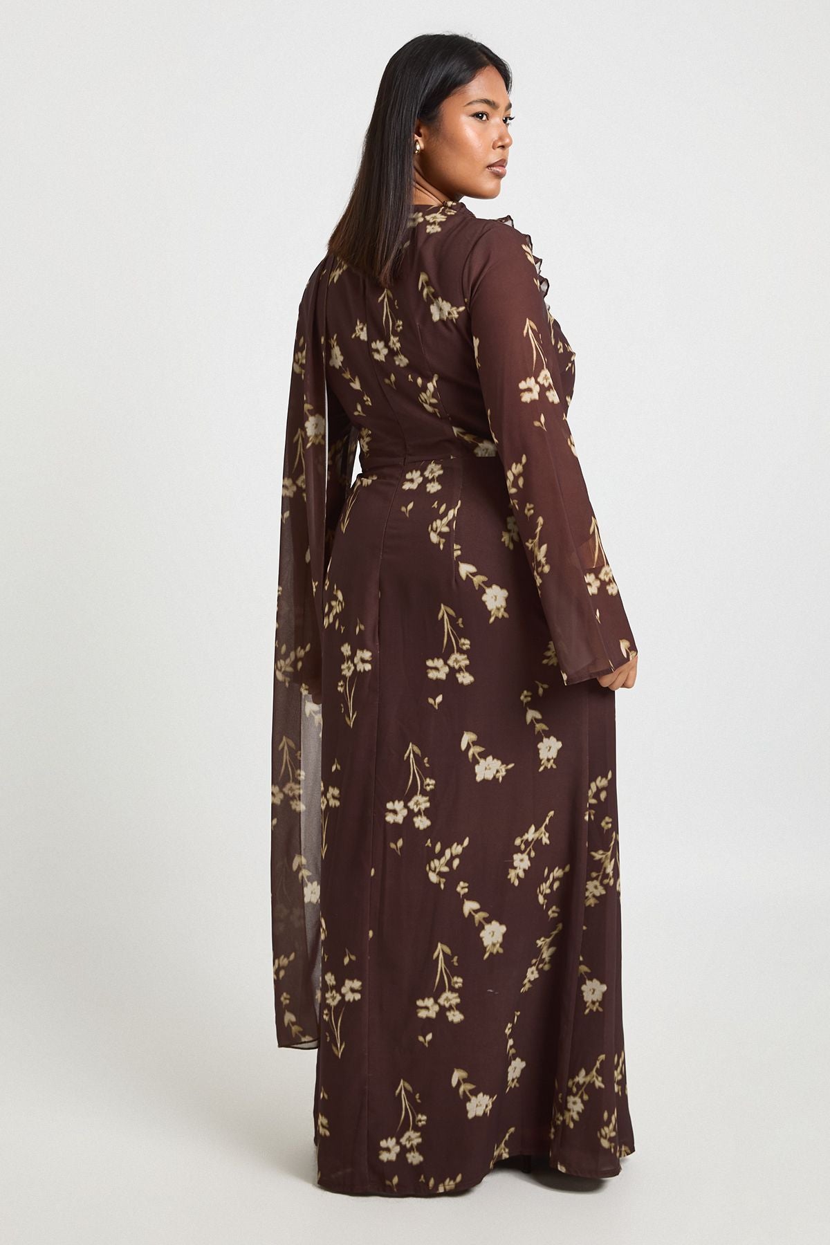 Plus Ruffle Front Seam Scarf Detail Maxi Dress