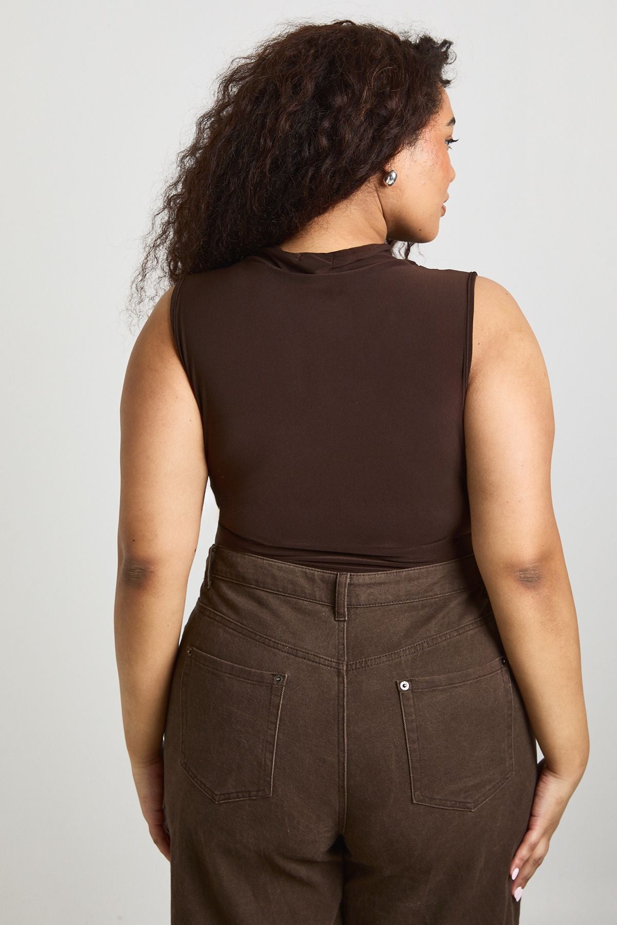 Plus Ruched Drape Gold Trim Sleeveless Bodysuit