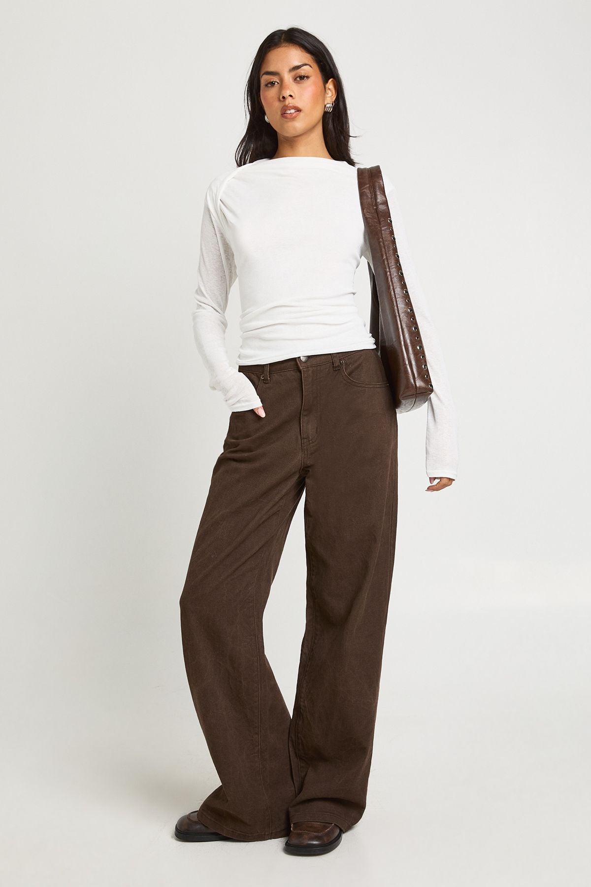 Sheer Textured Slash Neck Long Sleeve Top