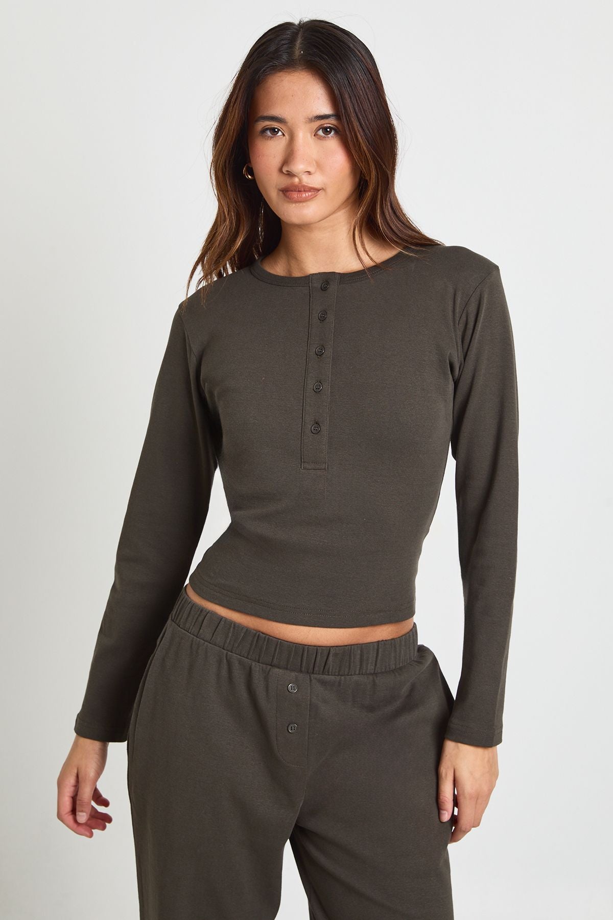 Cotton Button Through Crew Neck Top & Trouser Co Ord