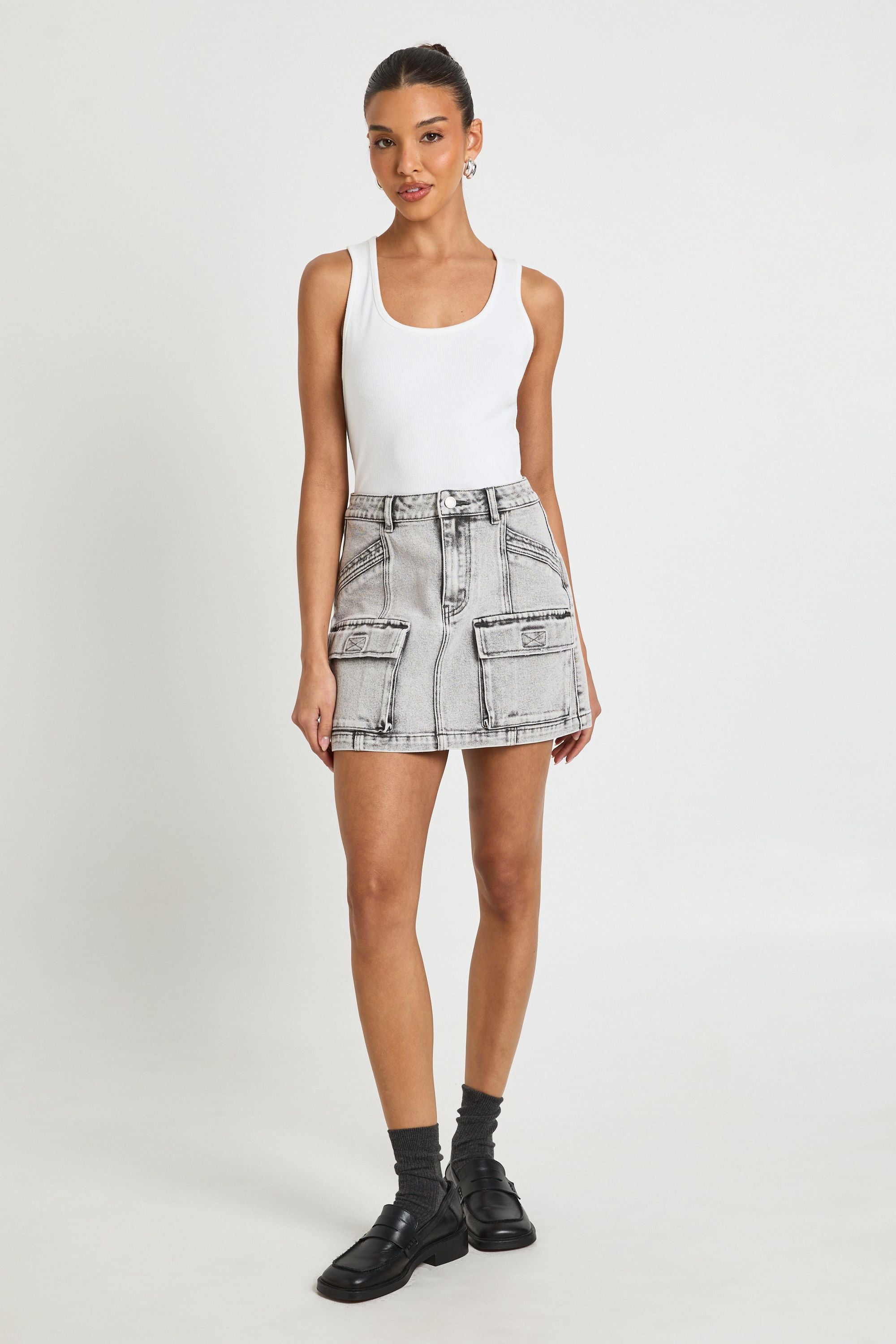 Cargo Denim Mini Skirt