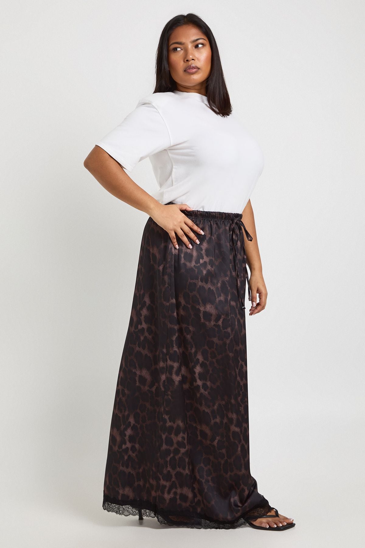 Plus Woven Leopard Lace Maxi Skirt