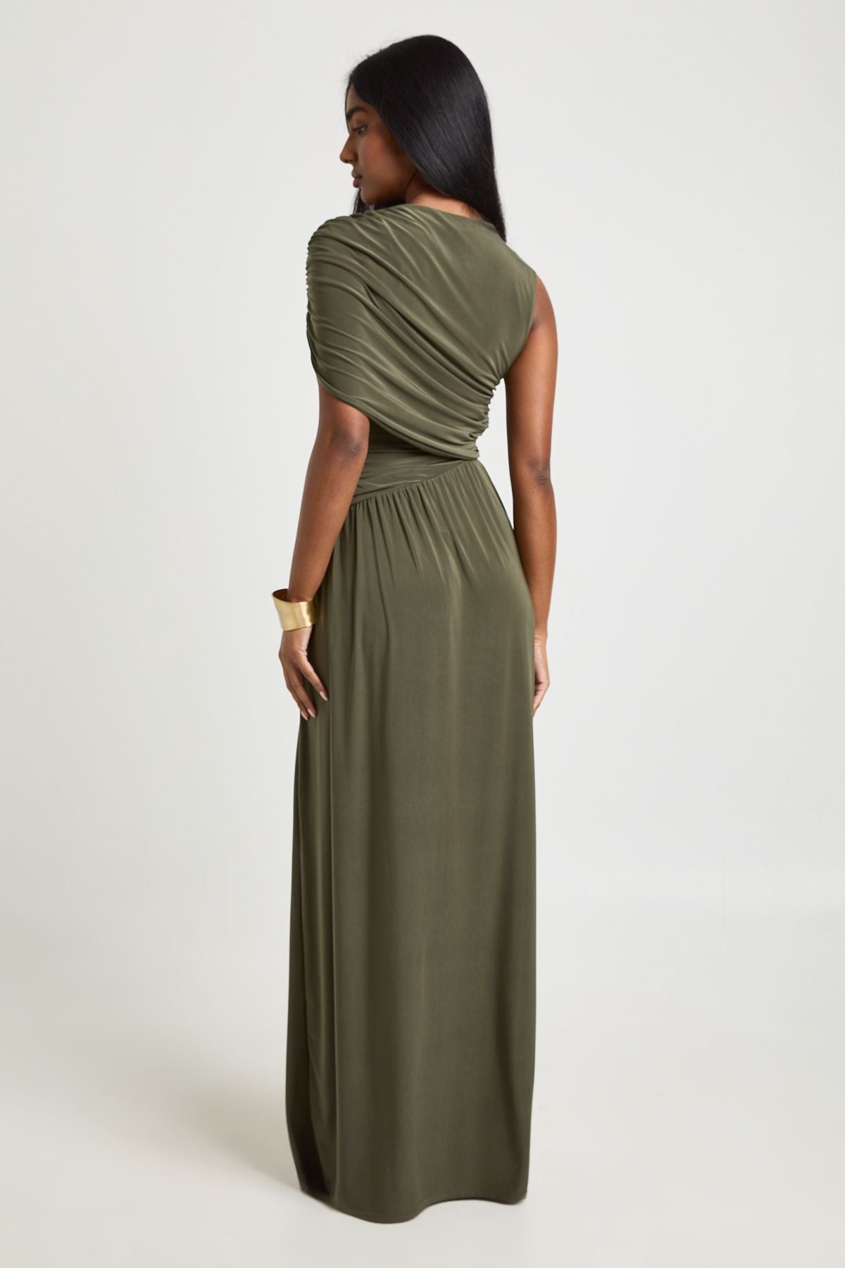 Double Layer Slinky Sleeveless Ruched Body Maxi Dress