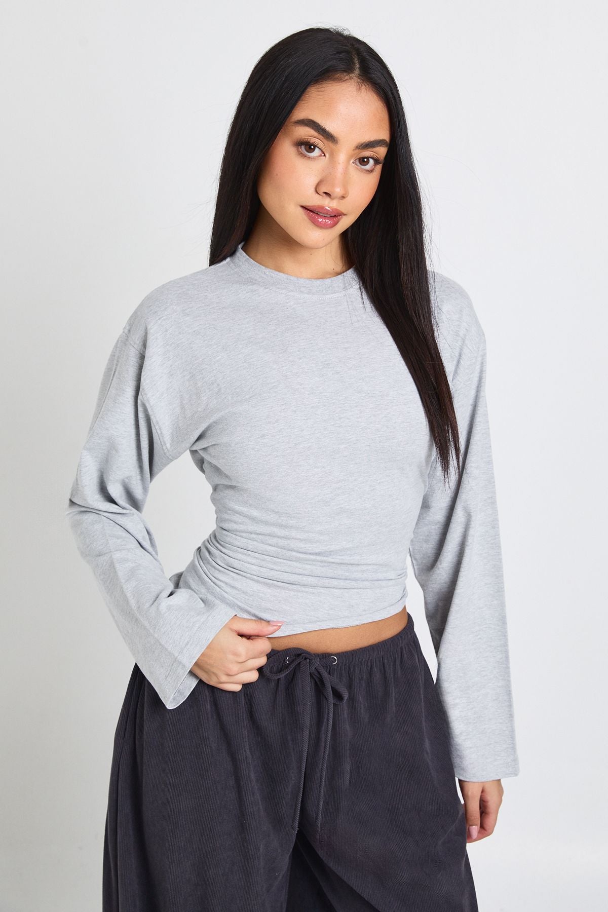Flare Sleeve Cinched Waist Top