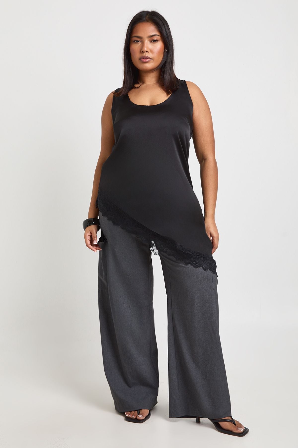 Plus Scoop Neck Asymmetric Hem Cami Top
