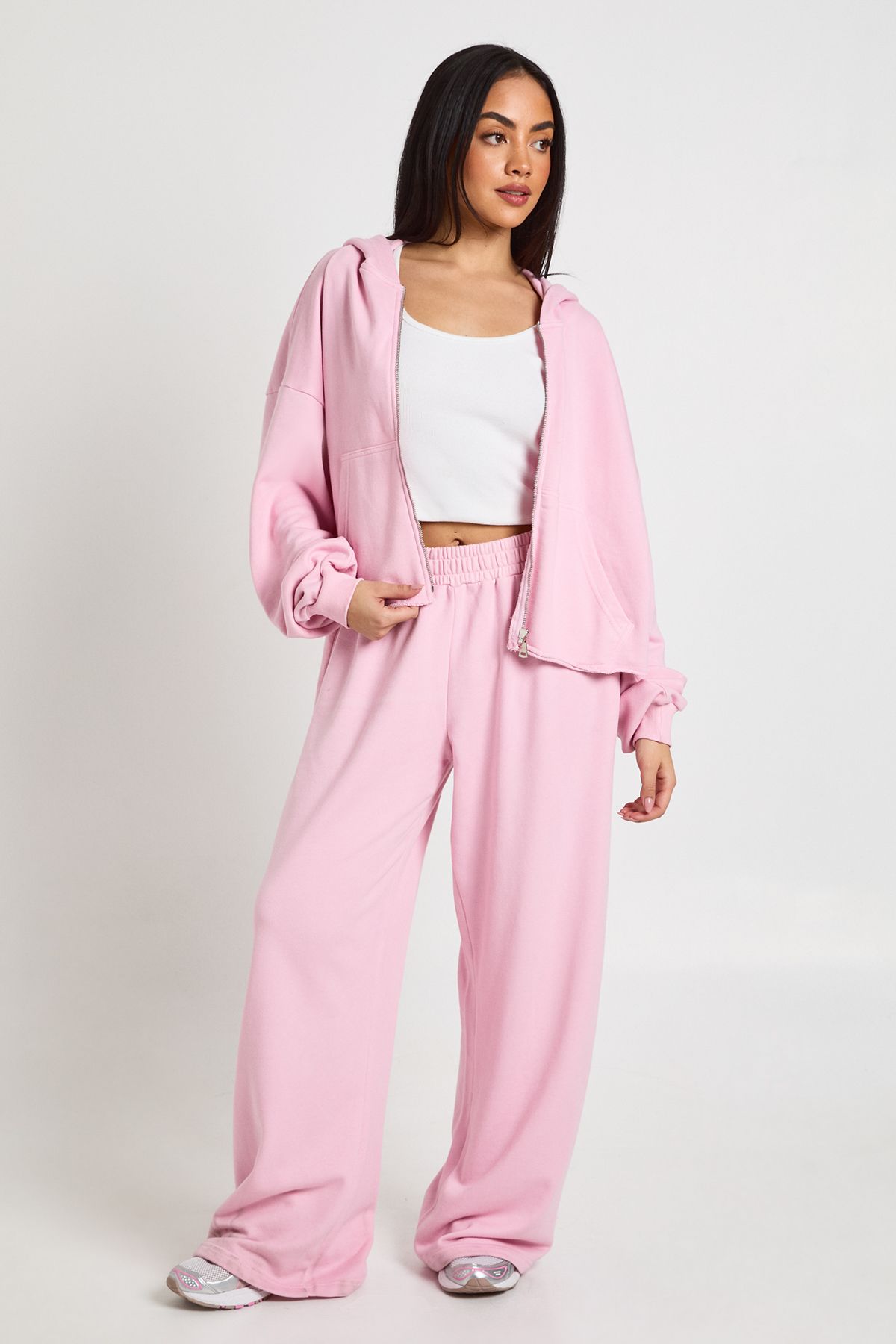 Washed Distressed Hem Straight Leg Tracksuit