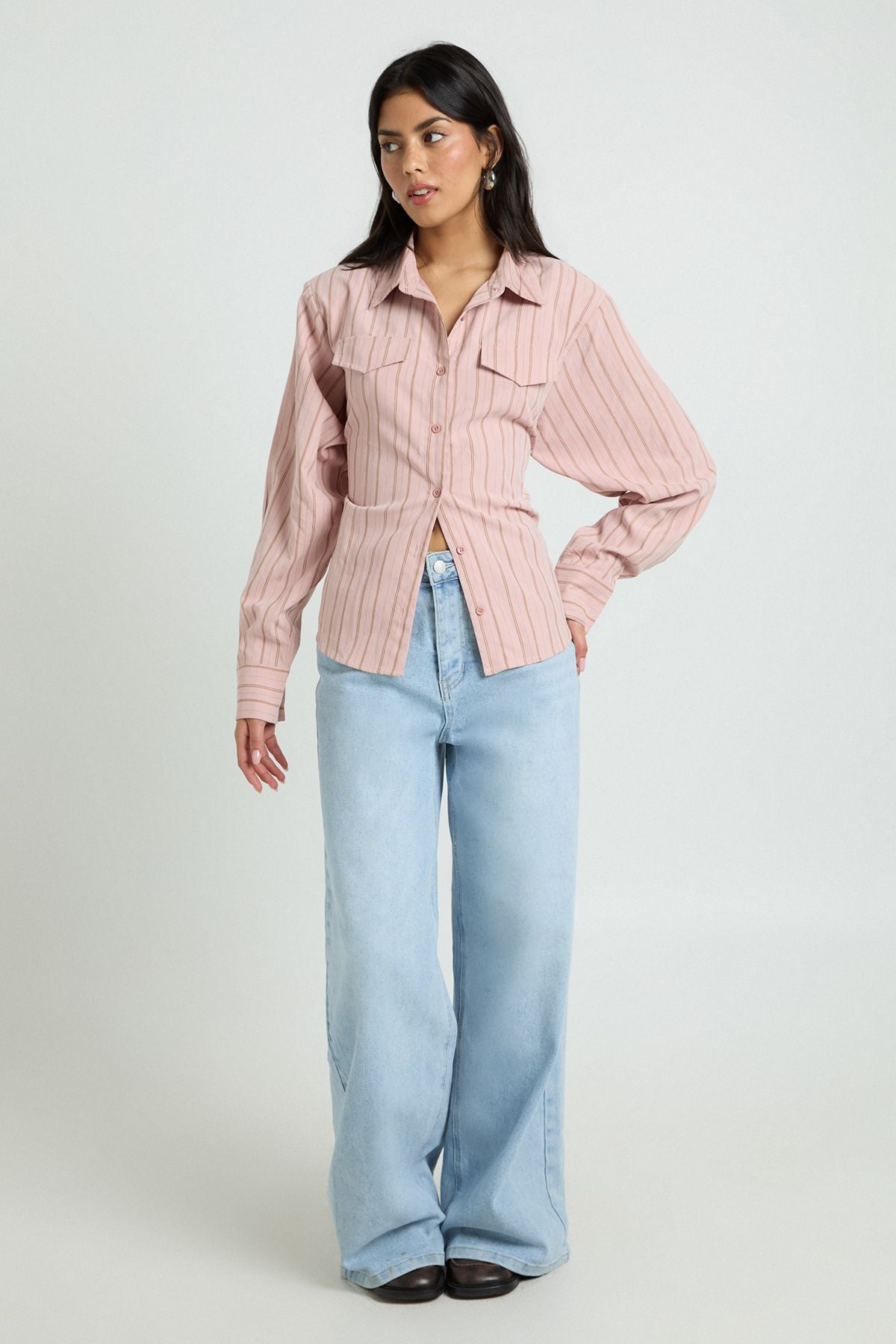 Cinched Stripe Fitted Shirt