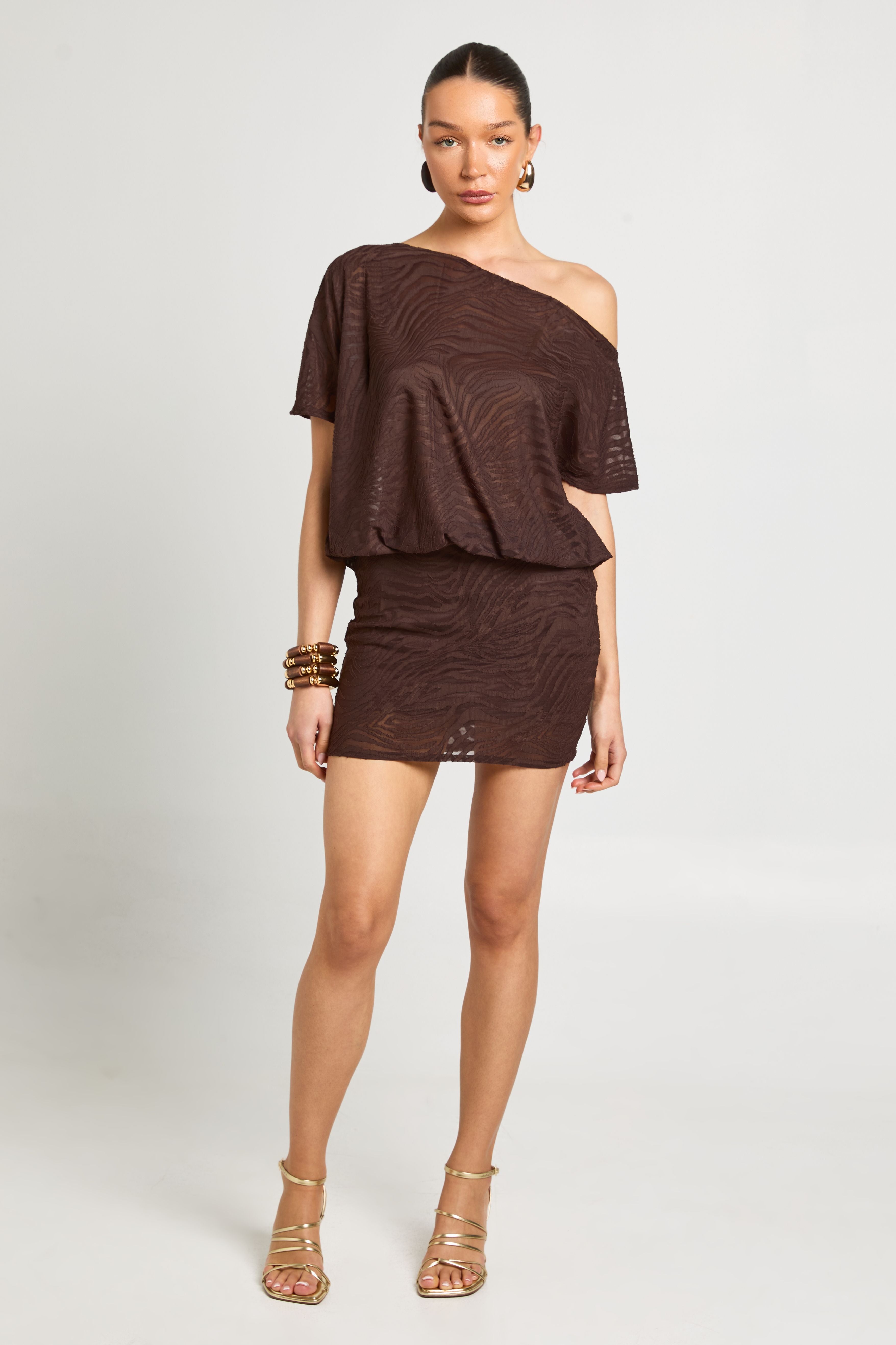 Burnout Zebra Asym Neck Blouson Top Dress
