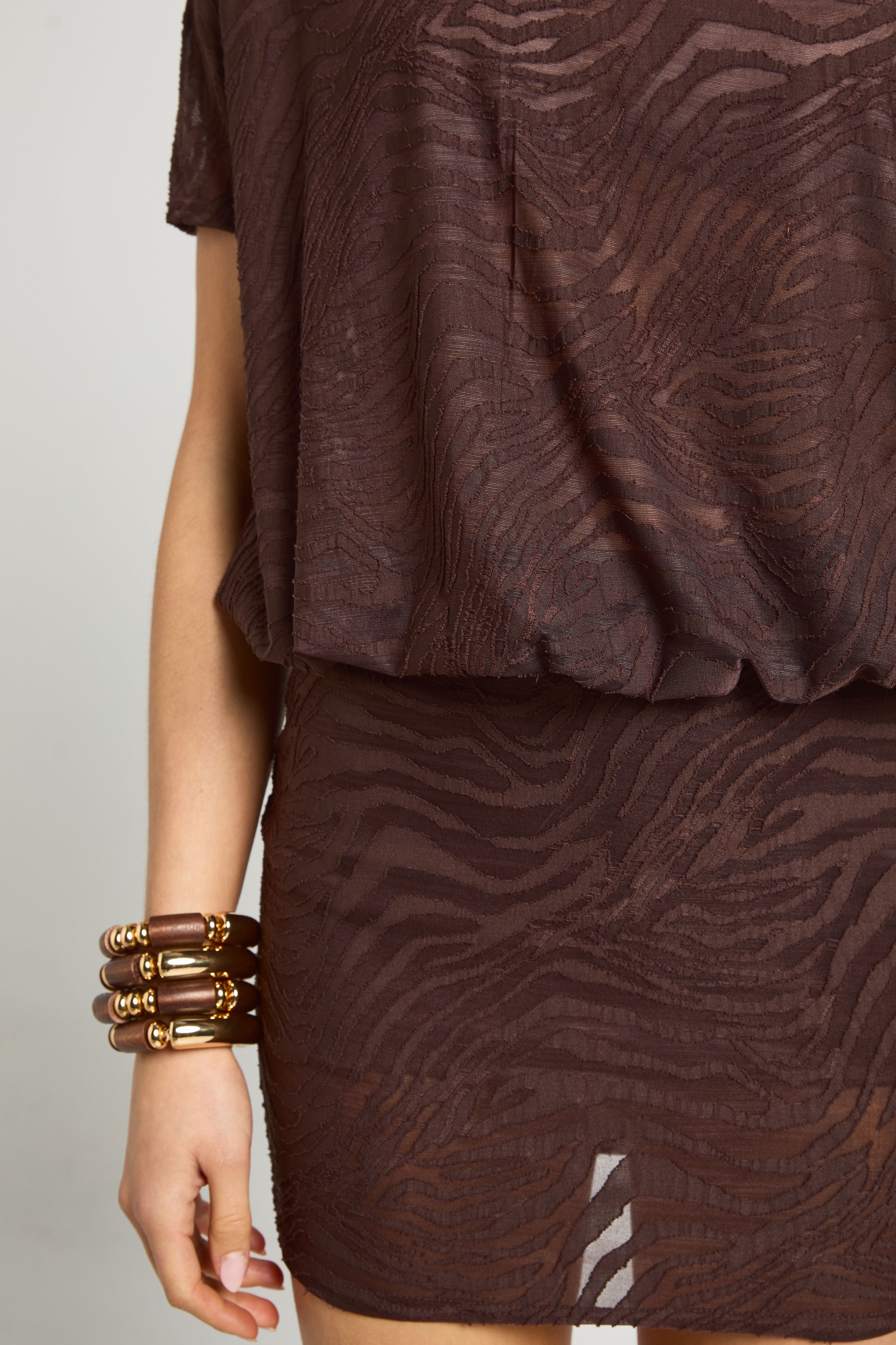 Burnout Zebra Asym Neck Blouson Top Dress
