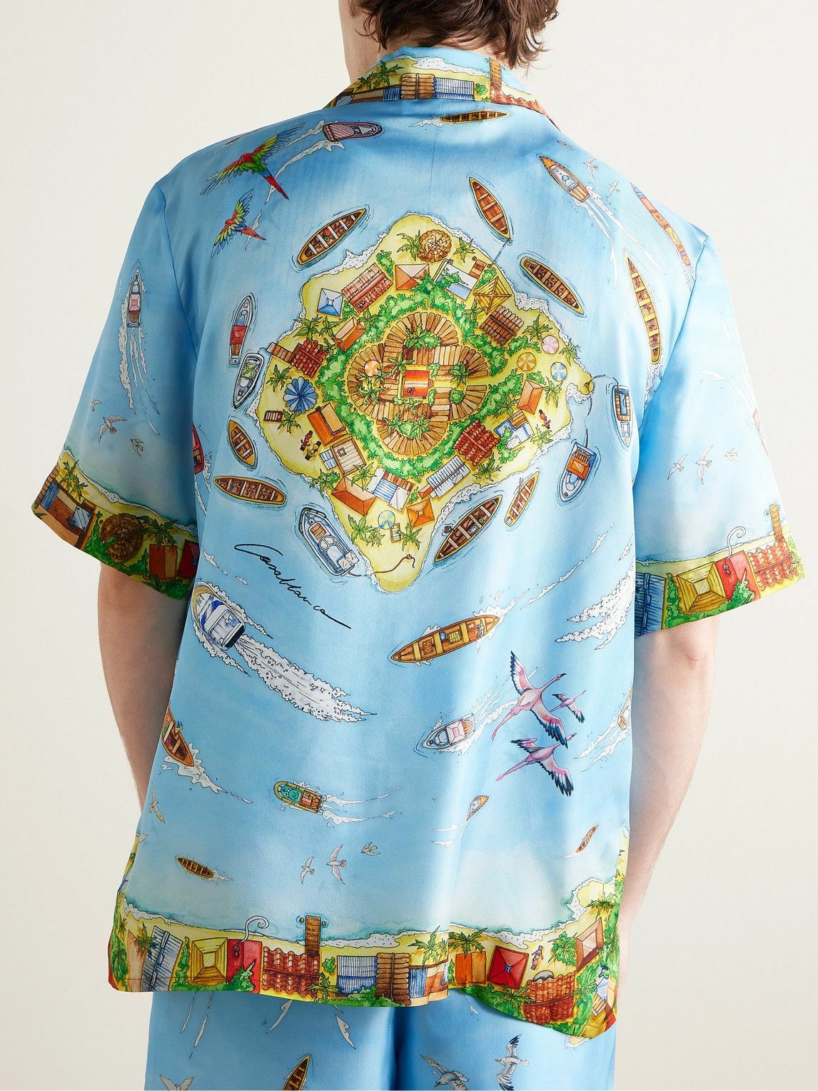 Casablanca Maison Sur Piloti Convertible-Collar Printed Silk-Twill Shirt