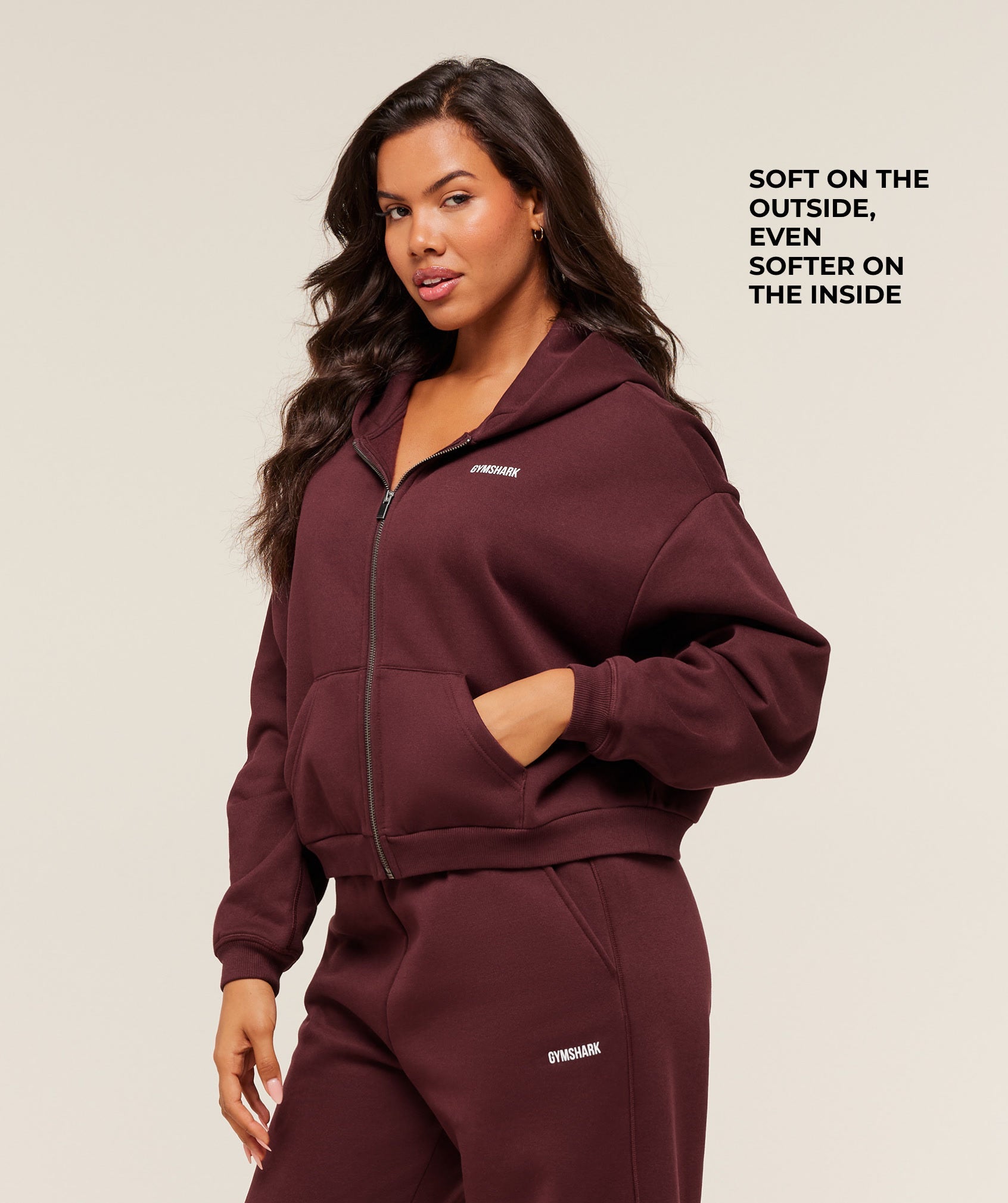 Gymshark Cosy Luxe Zip Through Hoodie - Rich Maroon