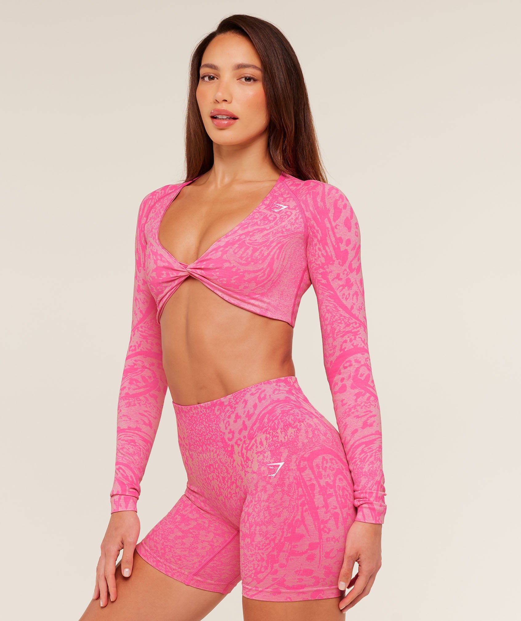 Gymshark Adapt Animal X Whitney Long Sleeve Crop Top - Electric Pink / Sorbet Yellow