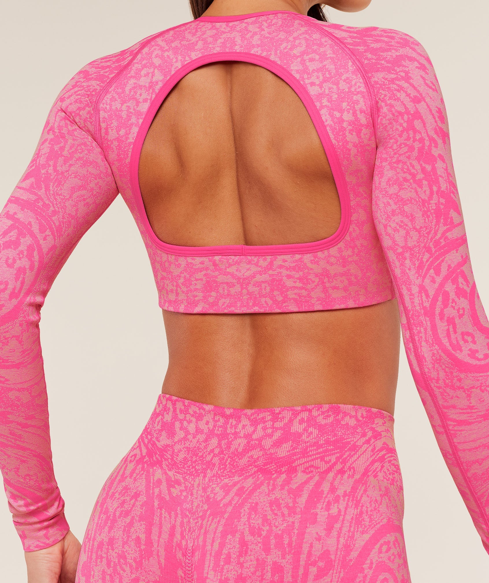 Gymshark Adapt Animal X Whitney Long Sleeve Crop Top - Electric Pink / Sorbet Yellow