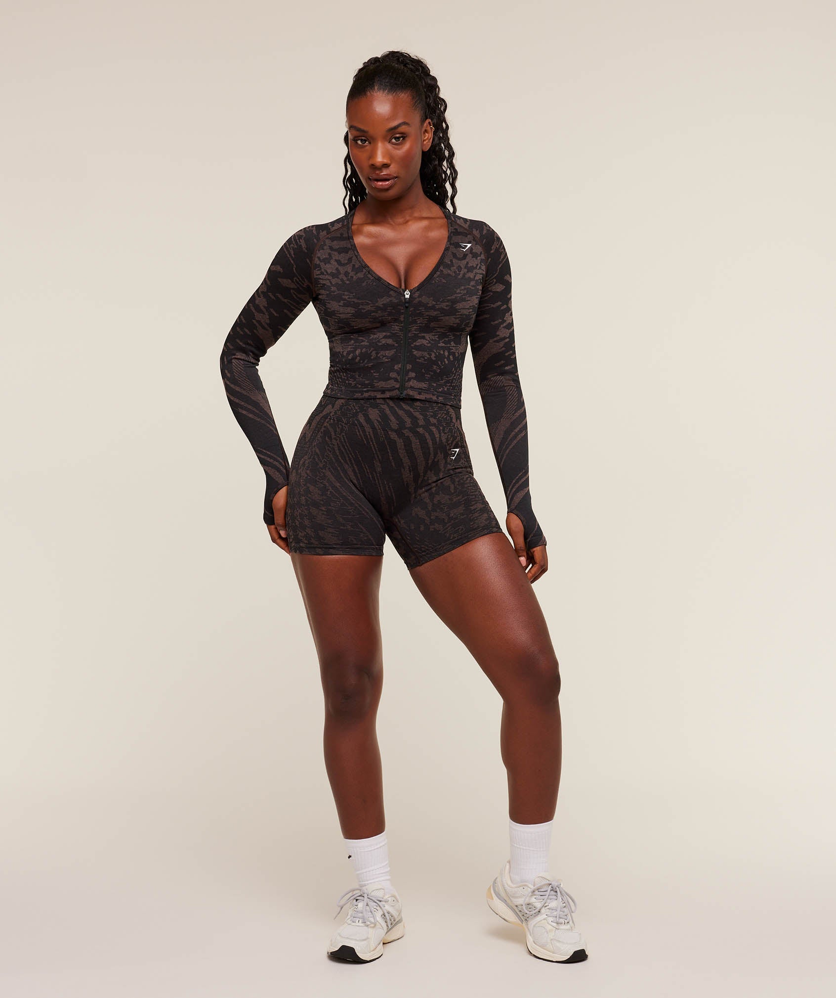Gymshark Adapt Houndstooth Jacket - Black/Chestnut Pink