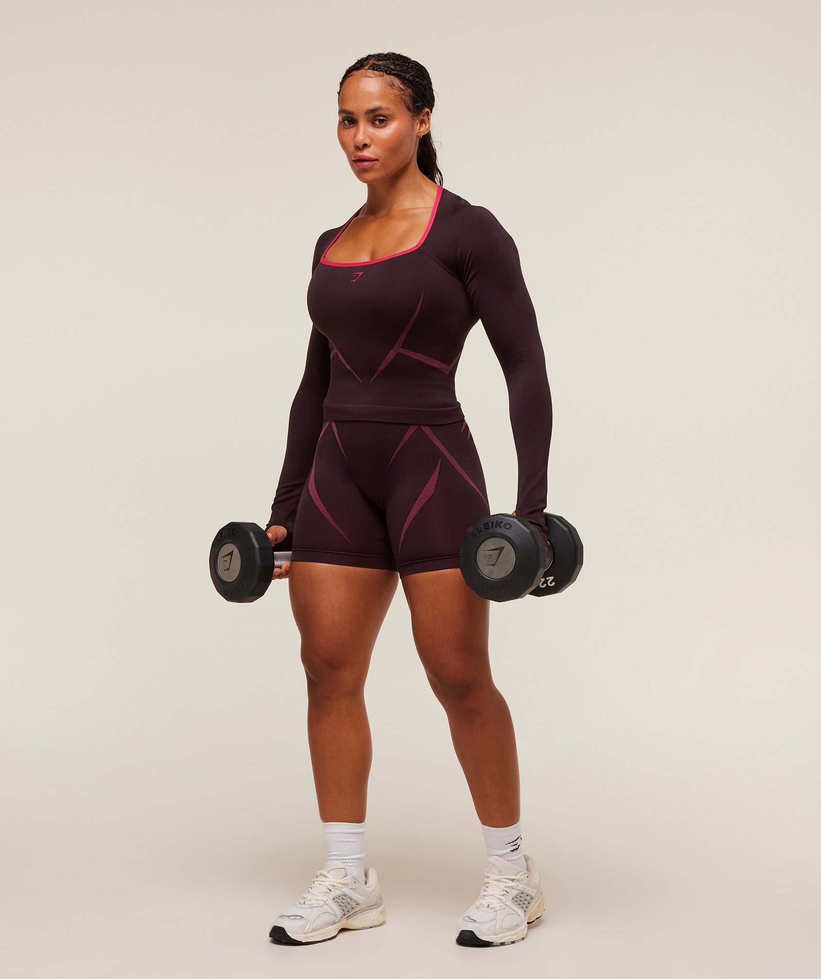 Gymshark Apex Lift Seamless Long Sleeve Crop Top - Cherry Purple/Build Pink
