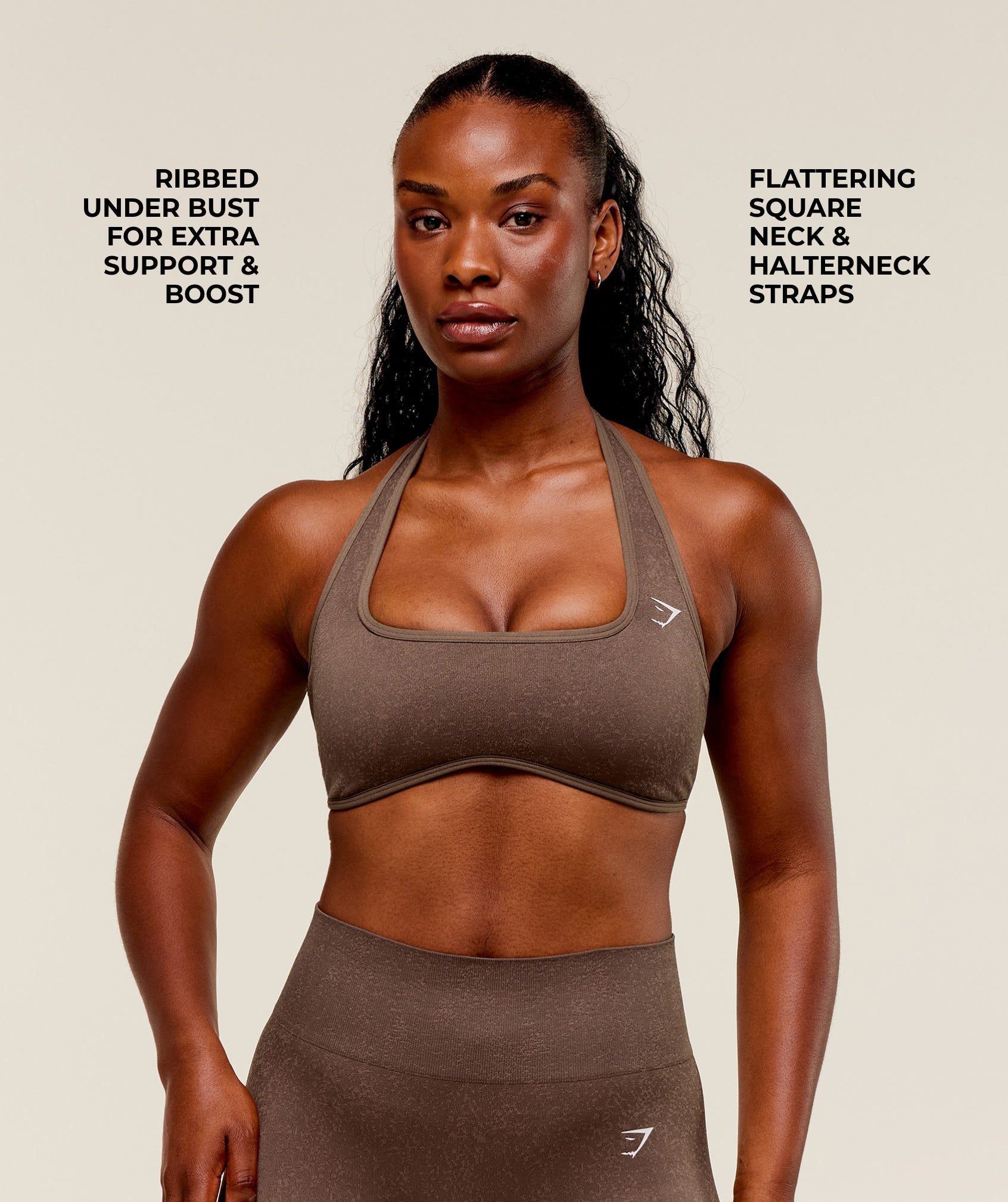Gymshark Adapt Fleck x Whitney Halterneck Sports Bra - Soft Brown/Chestnut Pink