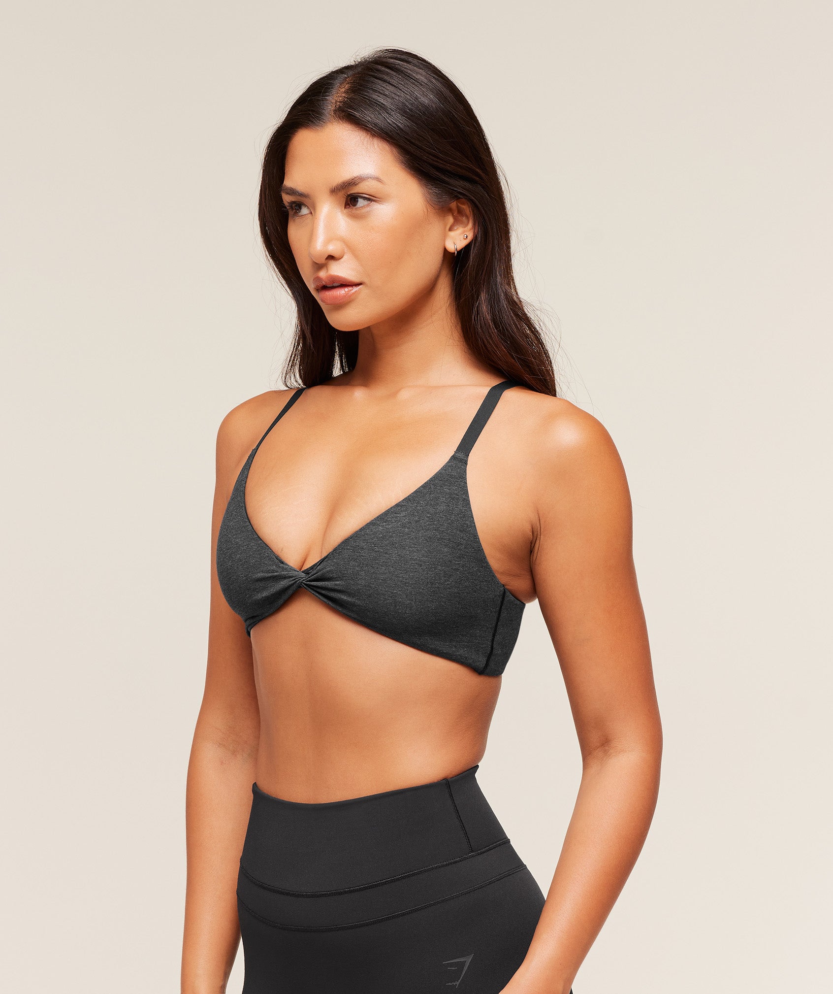 Gymshark Cotton Twist Front Bralette - Bros Midnight Black Marl