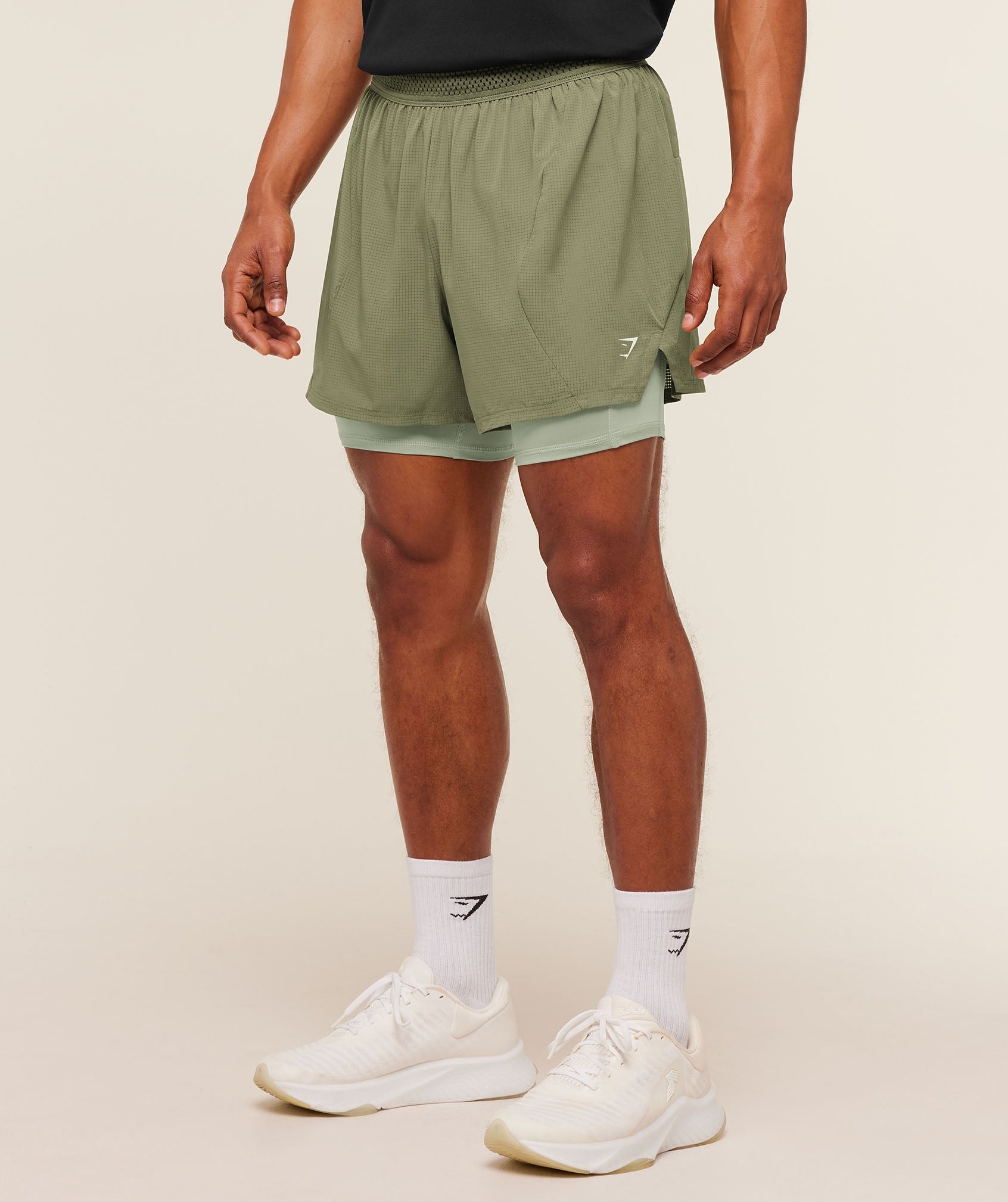 Gymshark Running 4" 2in1 Shorts - Grounded Green / Haze Green