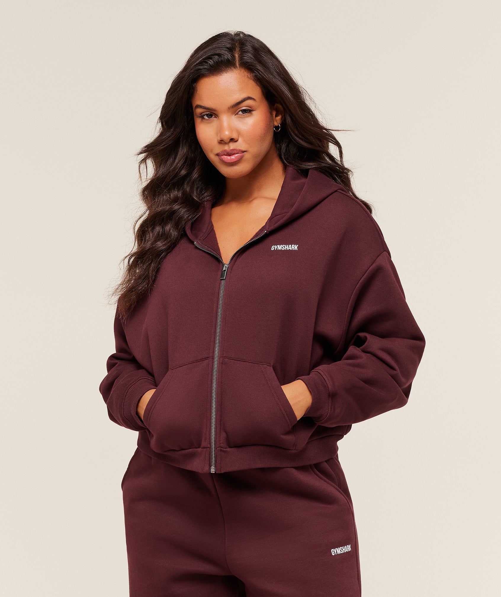 Gymshark Cosy Luxe Zip Through Hoodie - Rich Maroon