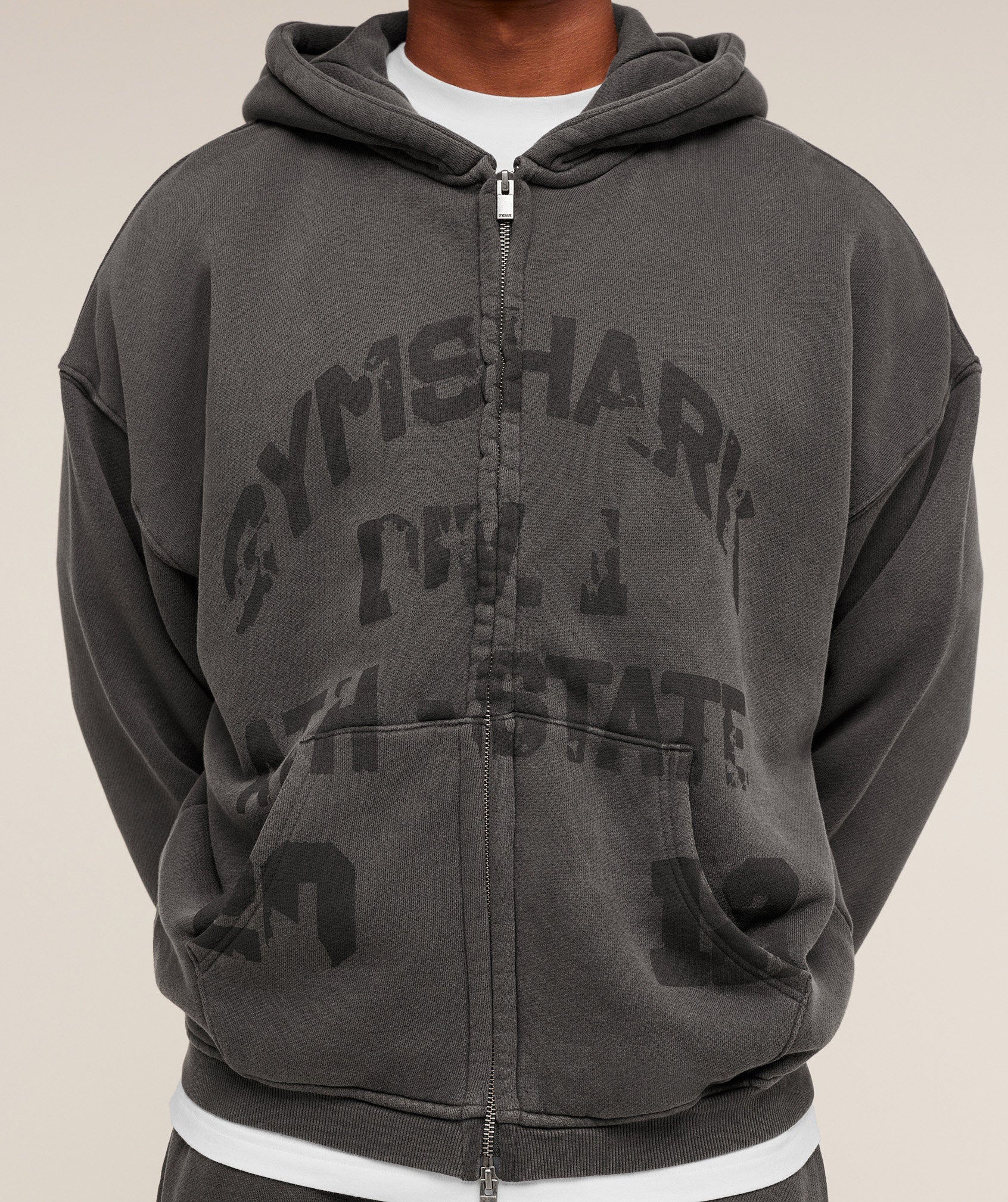 Gymshark Collegiate Washed Zip Up Hoodie - Asphalt Grey